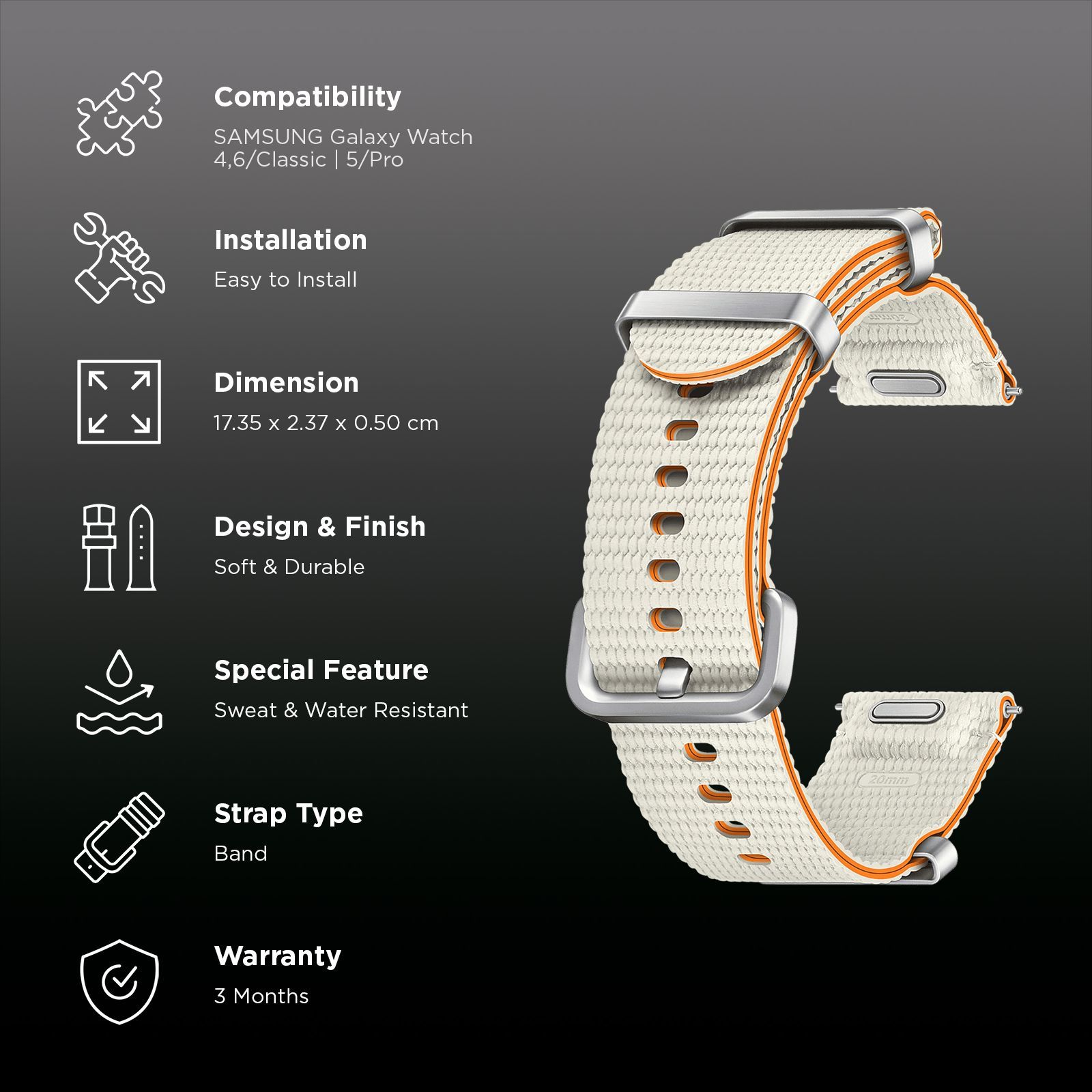 SAMSUNG ET-SOL30SWEGIN HNBR, SUS, Athleisure Band for SAMSUNG Galaxy Watch7, Watch4, Watch4 Classic, Watch5, Watch 5 Pro, Watch6 & Watch6 Classic (S/M) (Fashionable Band, Cream)_2