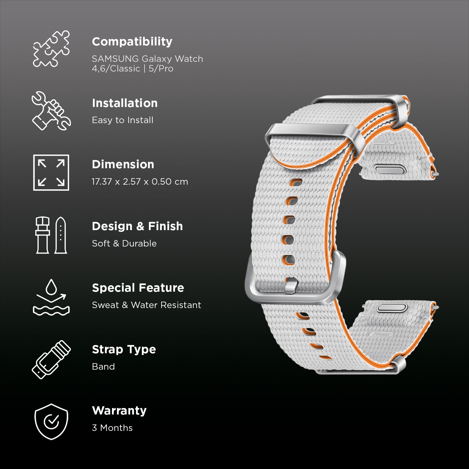 SAMSUNG ET-SOL31LSEGIN HNBR, SUS, Athleisure Band for SAMSUNG Galaxy Watch7, Watch4, Watch4 Classic, Watch5, Watch 5 Pro, Watch6 & Watch6 Classic (M/L) (Effortless Style, Silver)_2