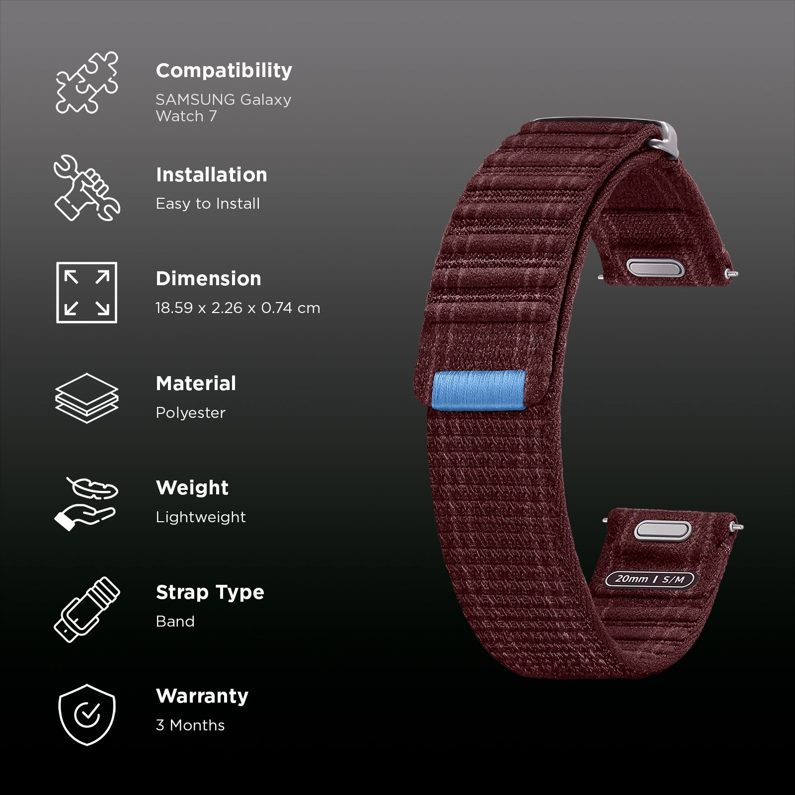 SAMSUNG ET-SVL30SEEGIN Polyester Fabric Band for SAMSUNG Galaxy Watch7 (S/M) (Effortless Style, Wine)_2