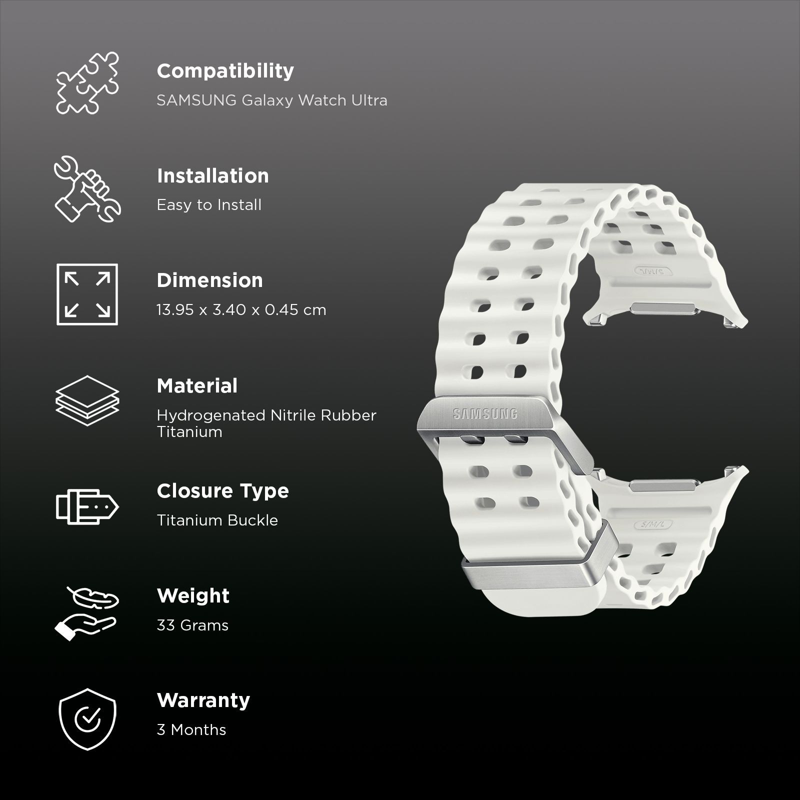 SAMSUNG ET-SNL70MWEGIN HNBR, Titanium Marine Band for SAMSUNG Galaxy Watch Ultra (Lugless Design, White)_2