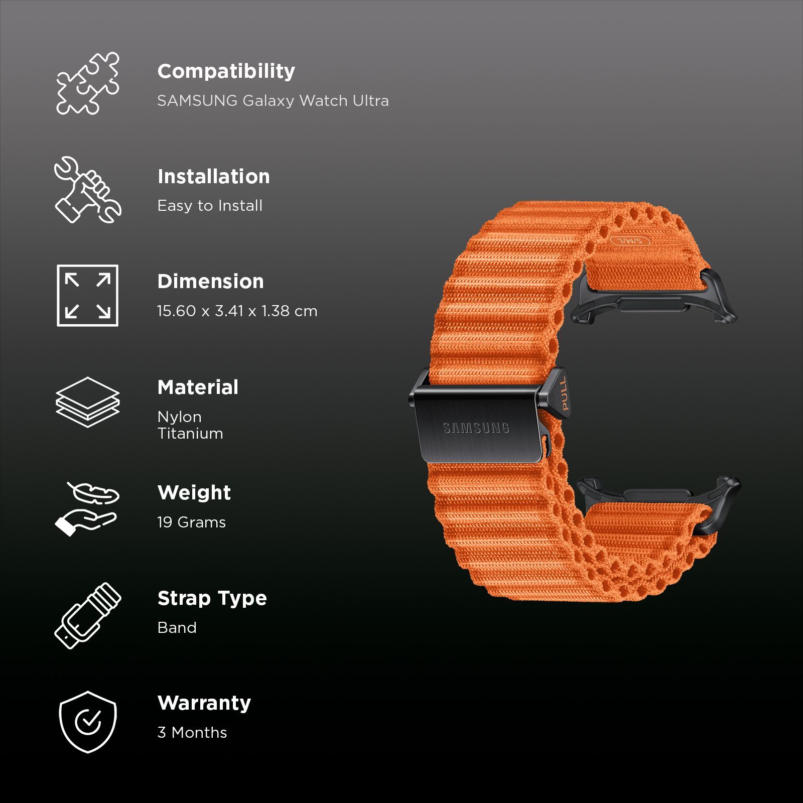 SAMSUNG ET-SVL70MOEGIN Nylon, Titanium, SUS Trail Band for SAMSUNG Galaxy Watch Ultra (Lugless Design, Orange)_2