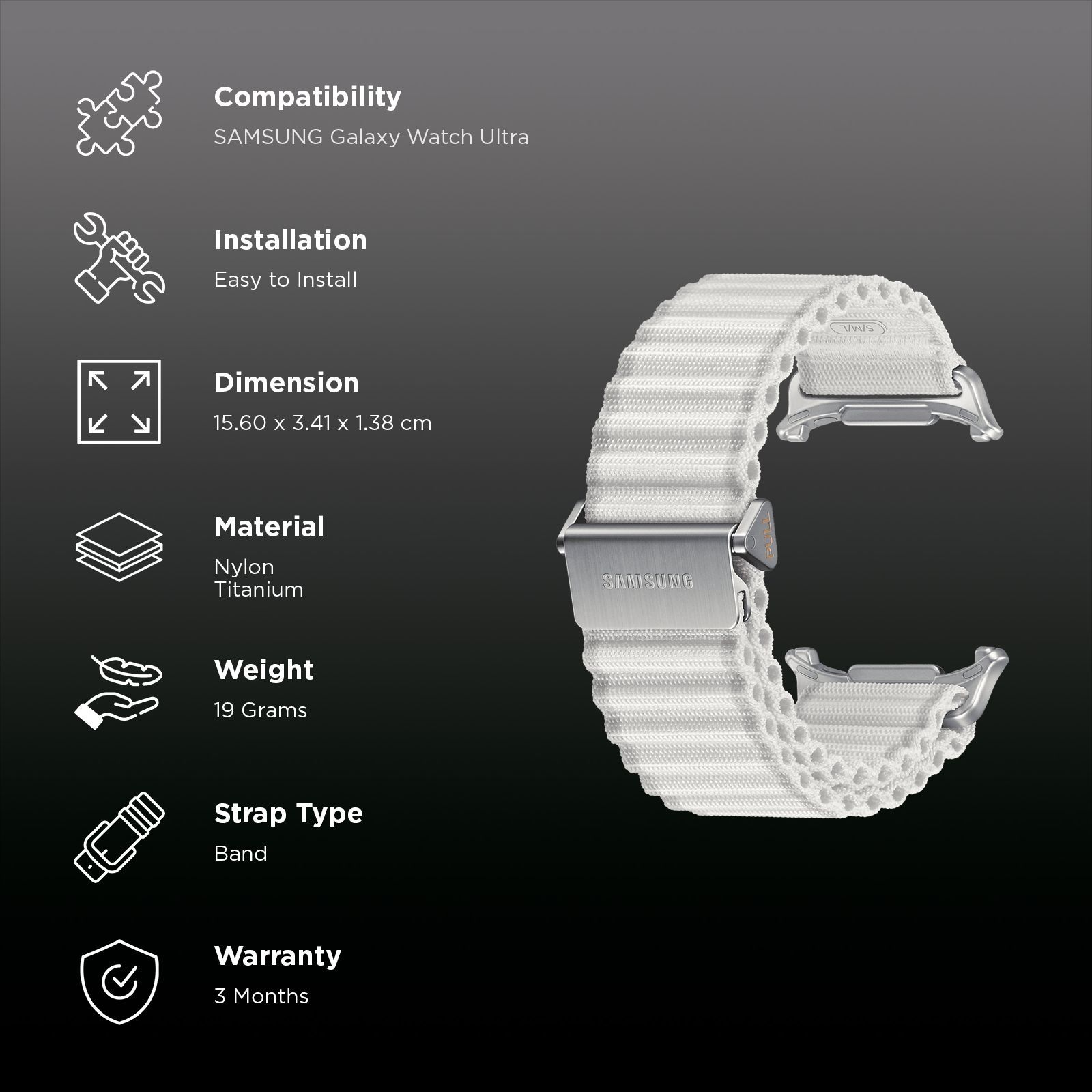 SAMSUNG ET-SVL70MWEGIN Nylon, Titanium, SUS Trail Band for SAMSUNG Galaxy Watch Ultra (Lugless Design, White Sand)_2