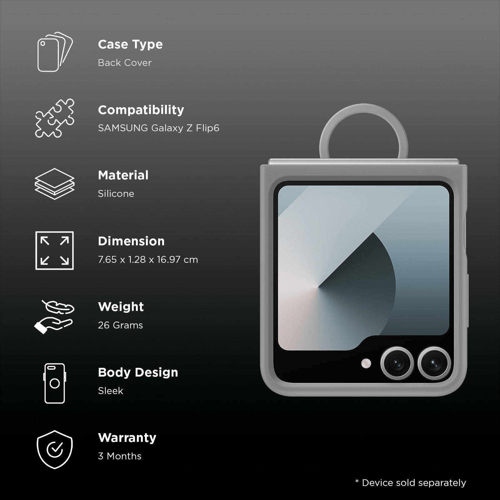 SAMSUNG Silicone Kindsuit Case for SAMSUNG Galaxy Z Flip6 (Built-in Ring, Gray)_2