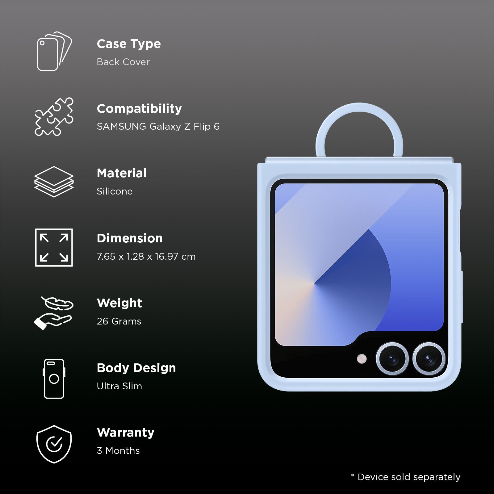 SAMSUNG Soft Silicone Back Cover for SAMSUNG Galaxy Z Flip 6 (Ultra Slim Design, Blue)_2