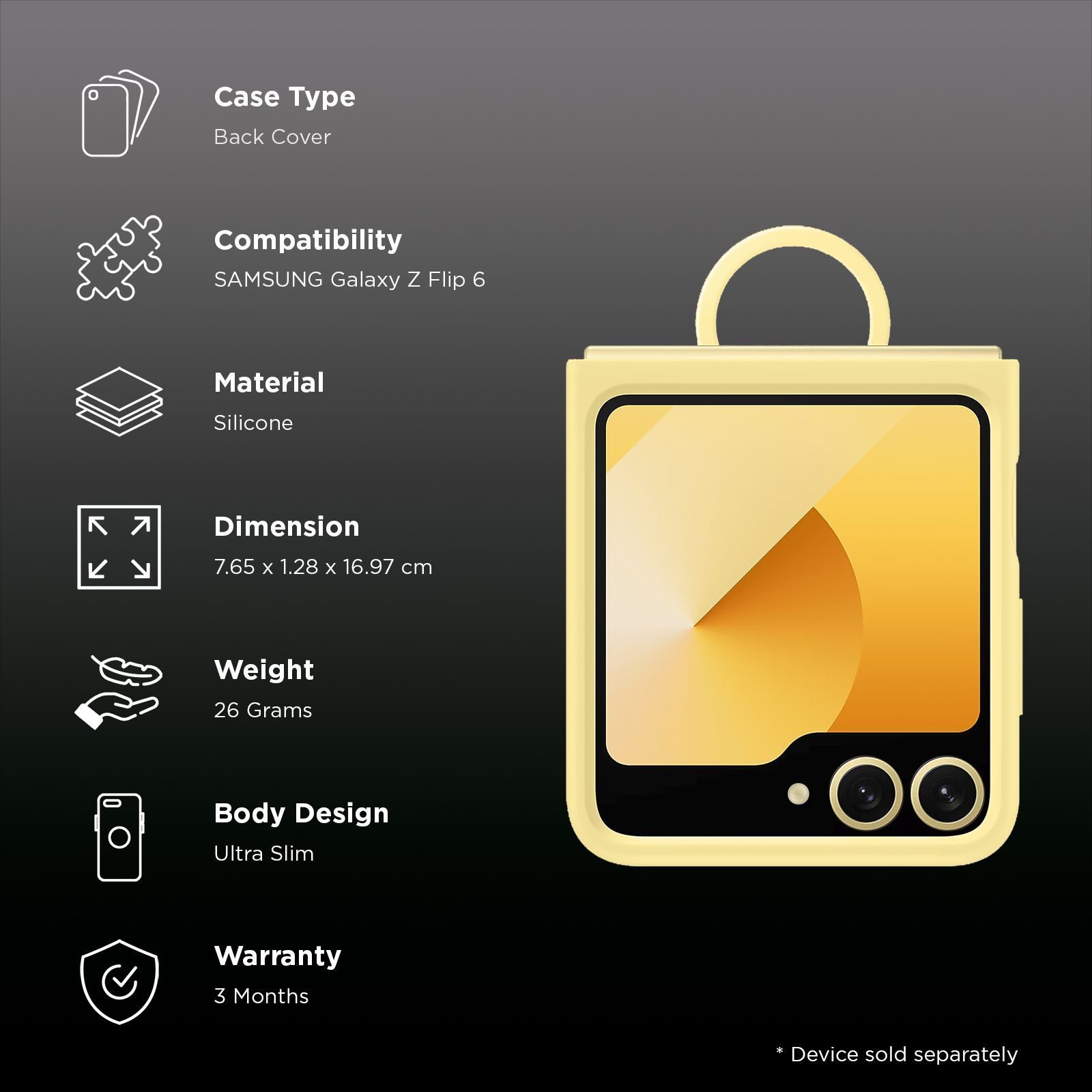 SAMSUNG Soft Silicone Back Cover for SAMSUNG Galaxy Z Flip 6 (Ultra Slim Design, Yellow)_2