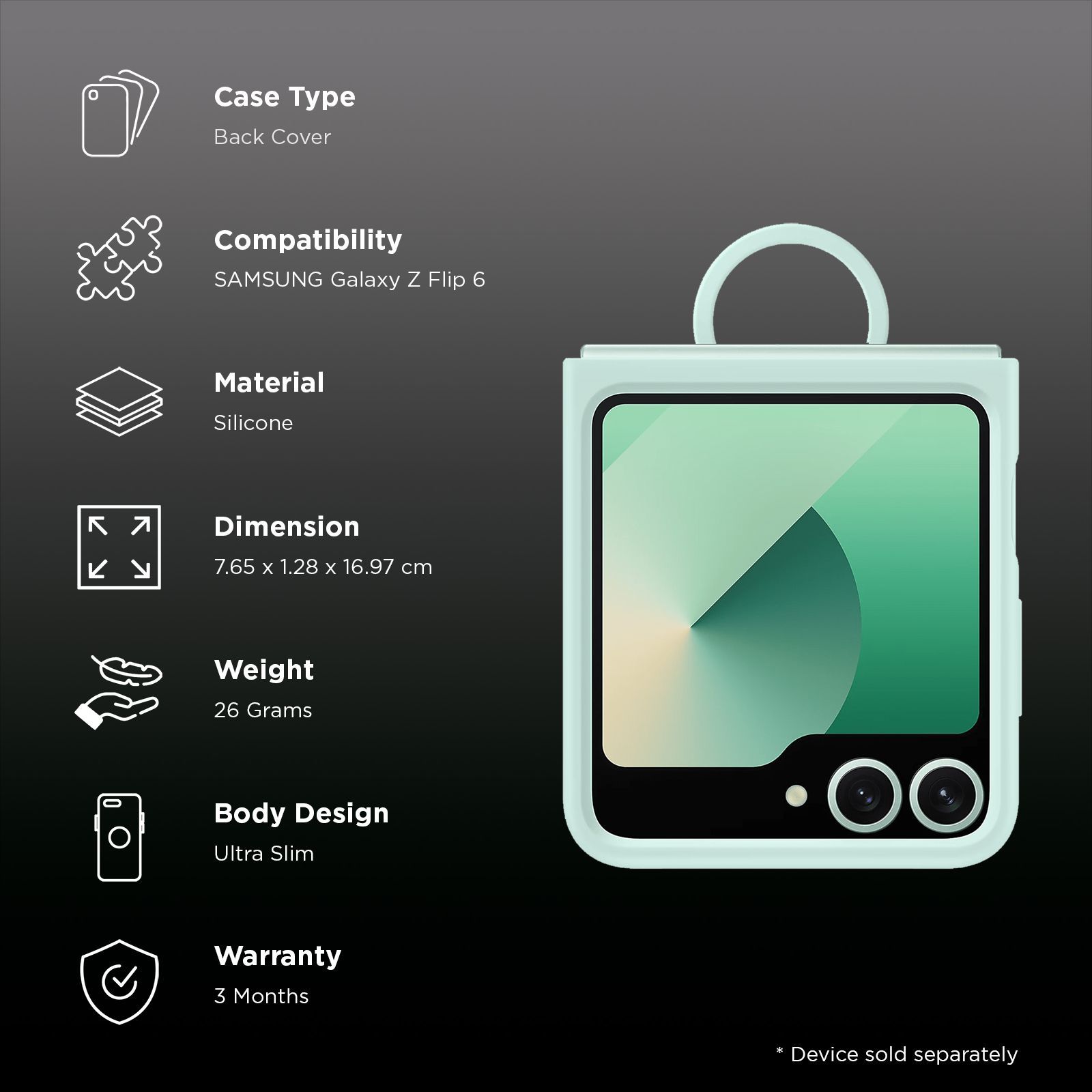 SAMSUNG Soft Silicone Back Cover for SAMSUNG Galaxy Z Flip 6 (Ultra Slim Design, Mint)_2