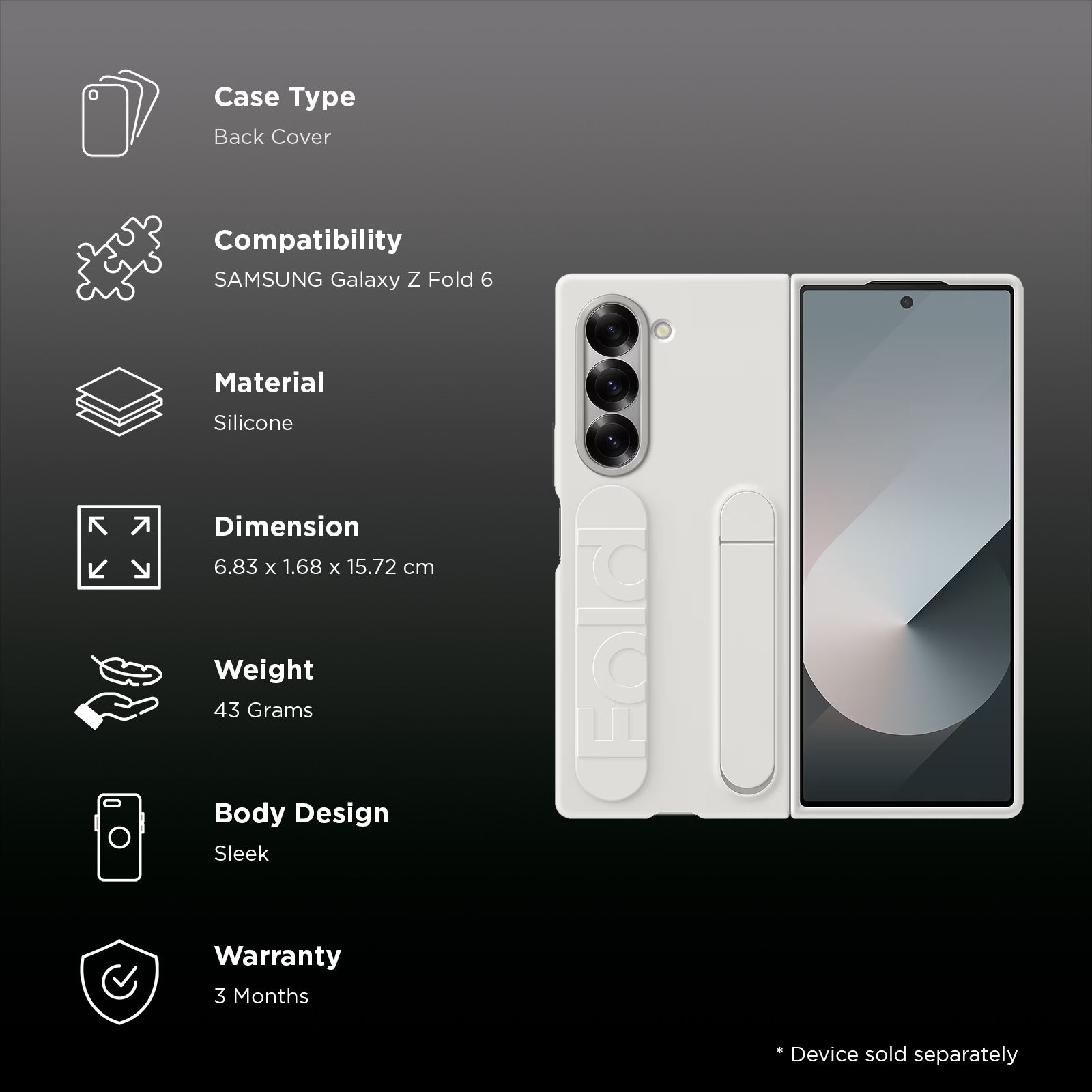 SAMSUNG Soft Silicon Back Cover for SAMSUNG Galaxy Z Fold 6 (2-in 1 Grip & Stand, White)_2