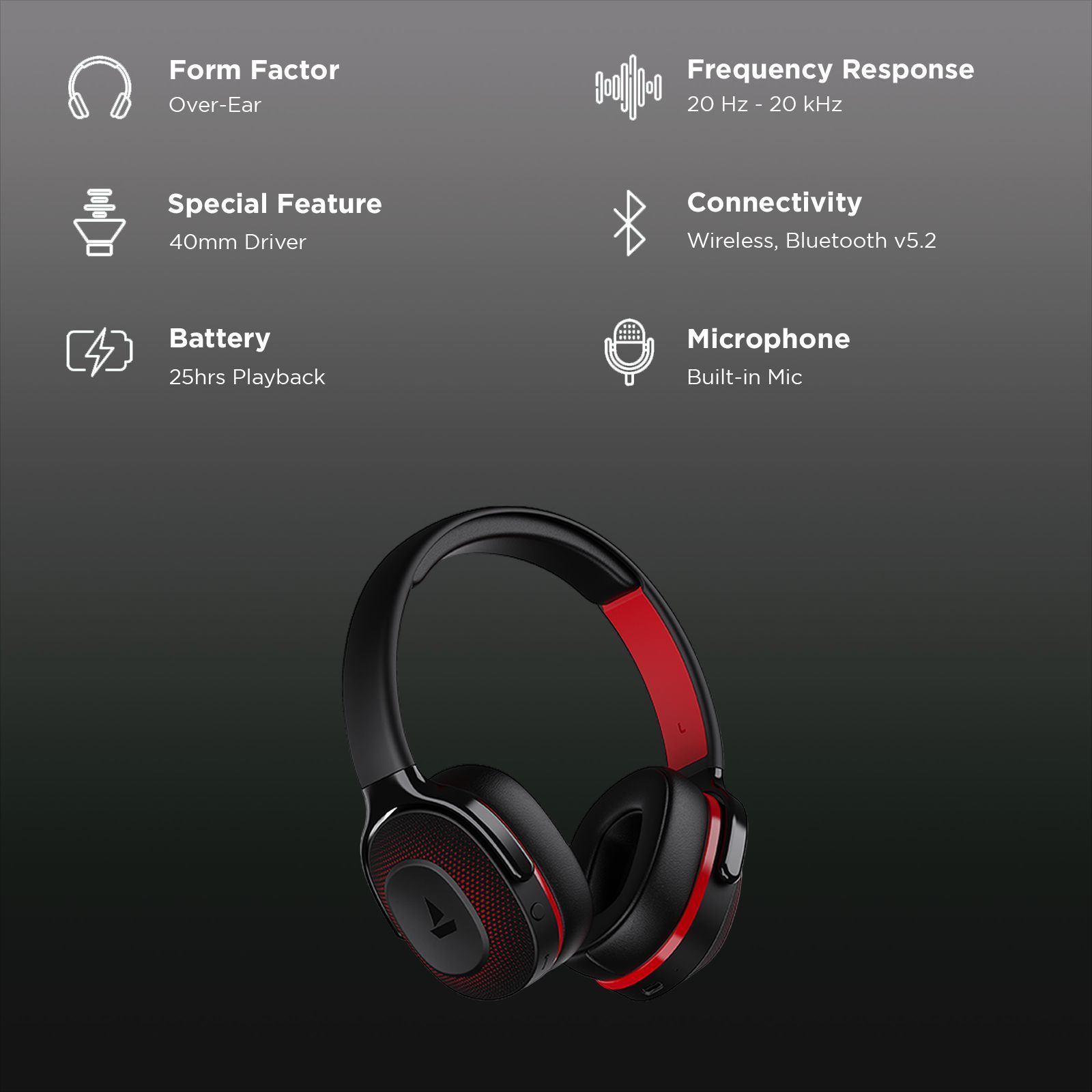 boAt Rockerz 425 Bluetooth Headphone with Mic (Environmental Noise Cancellation, Over Ear, Active Black)_2