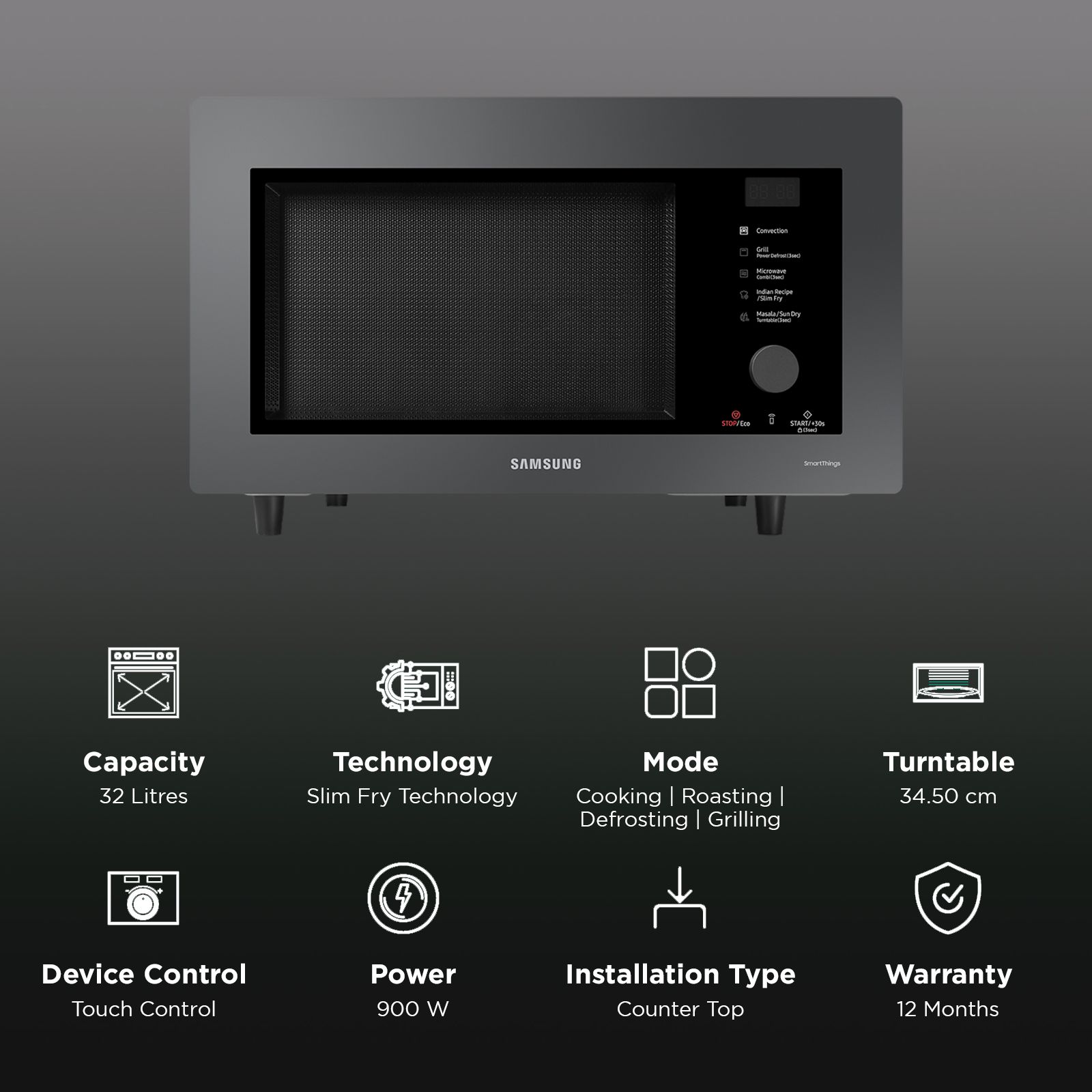 SAMSUNG 32L Convection Microwave Oven with Wi-Fi Enabled (MC32B7382QC, Clean Charcoal) SAMSUNG 32L Convection Microwave Oven with Wi-Fi Enabled (MC32B7382QC, Clean Charcoal)_3