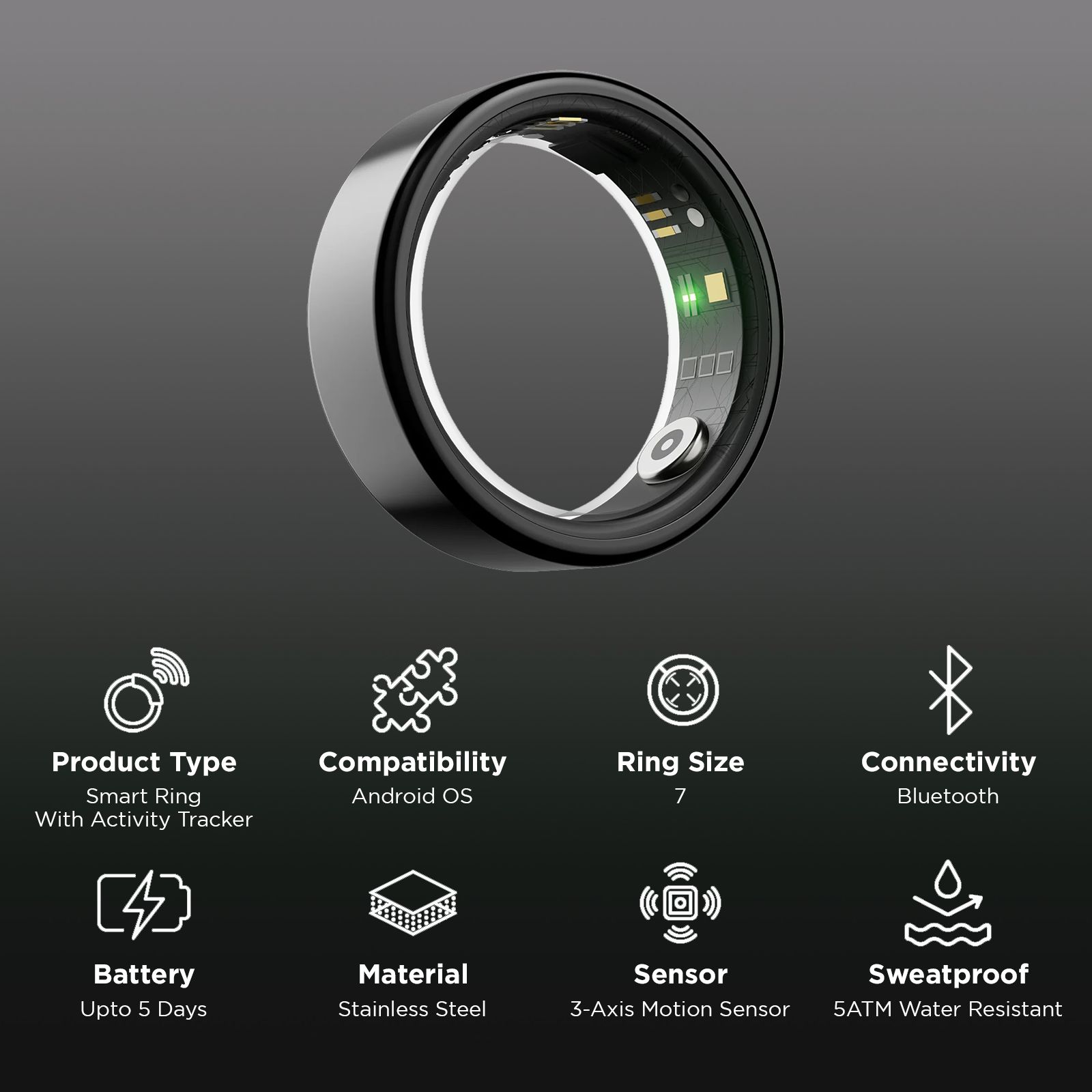 boAt Active Smart Ring with Activity Tracker (Size 7, Water Resistant, Midnight Black)_2