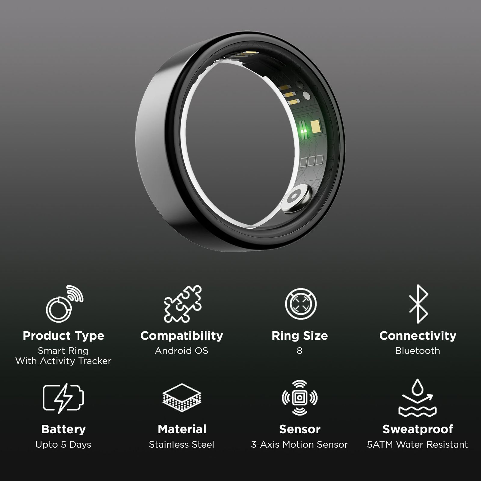 boAt Active Smart Ring with Activity Tracker (Size 8, Water Resistant, Midnight Black)_2