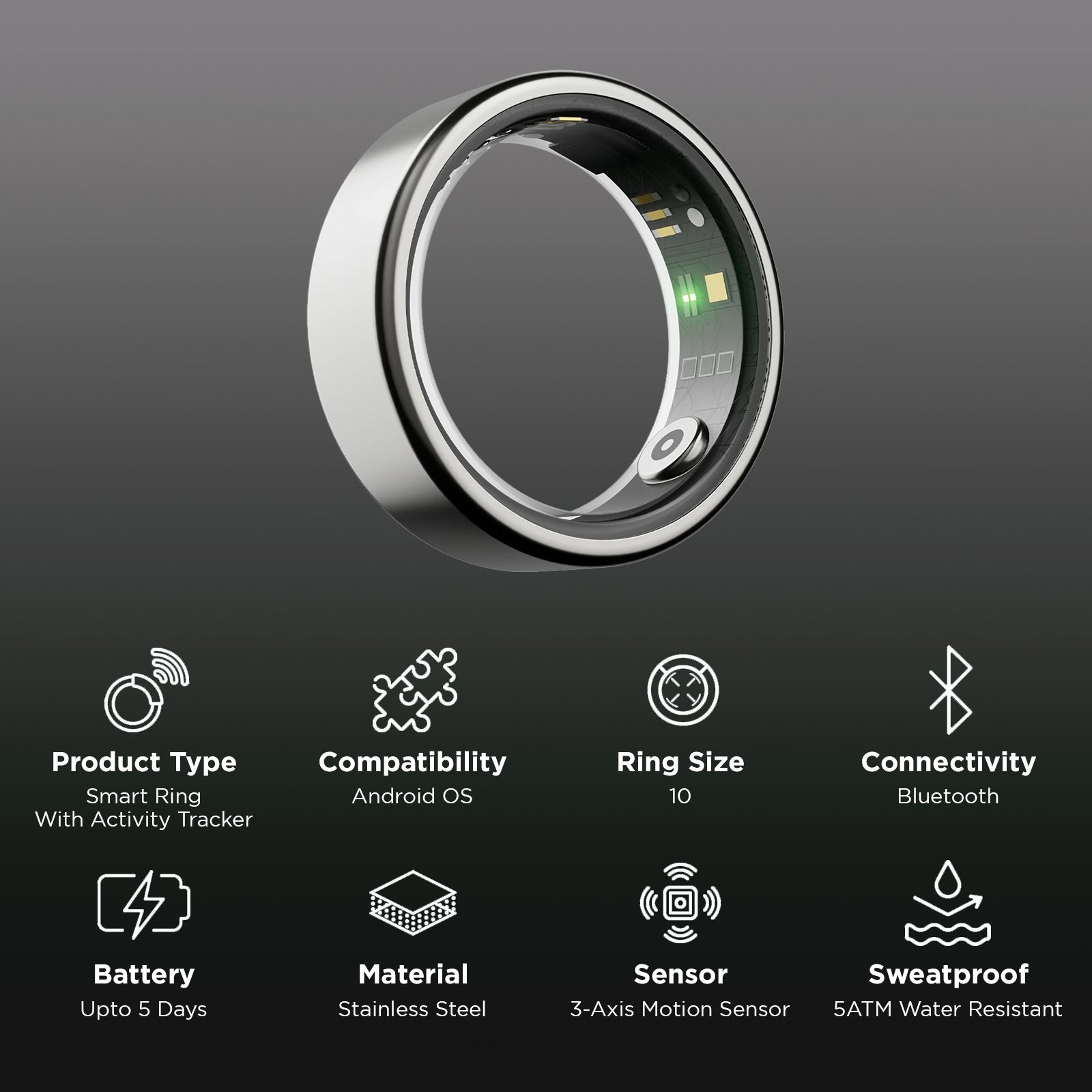 boAt Active Smart Ring with Activity Tracker (Size 10, Water Resistant, Radiant Silver)_2