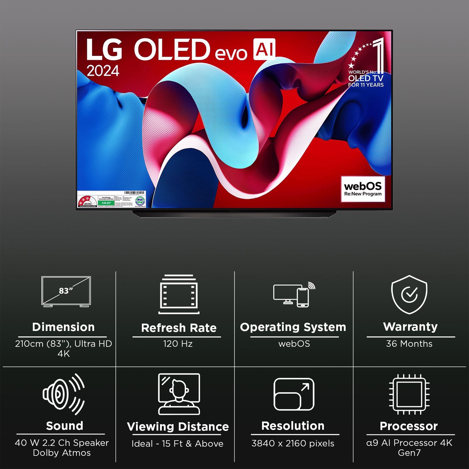 LG evo AI C4 210 cm (83 inch) OLED 4K Ultra HD Smart WebOS TV with Dolby Atmos (2025 model)_3