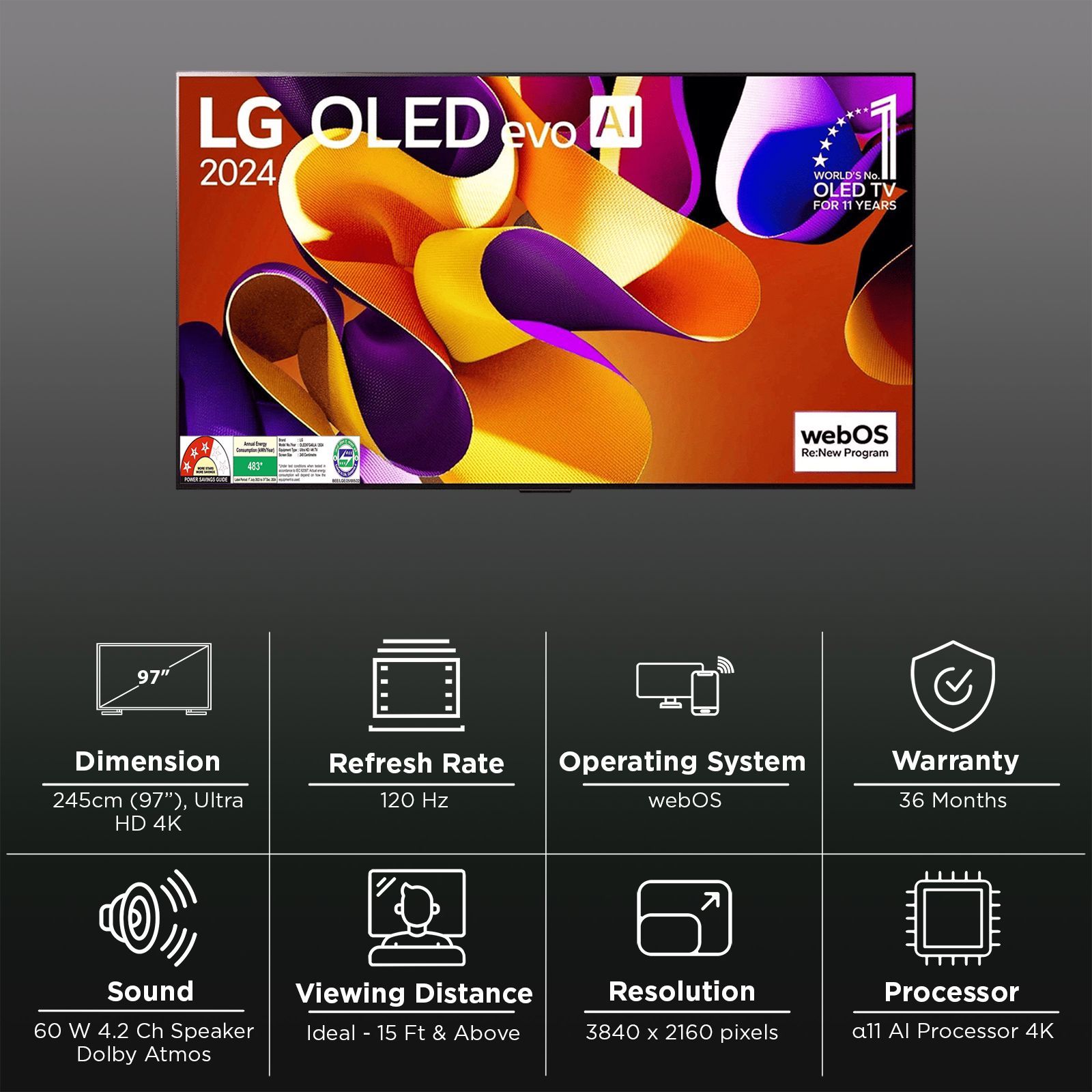 LG evo AI G4 245 cm (97 inch) OLED 4K Ultra HD Smart WebOS TV with Dolby Atmos (2025 model)_3