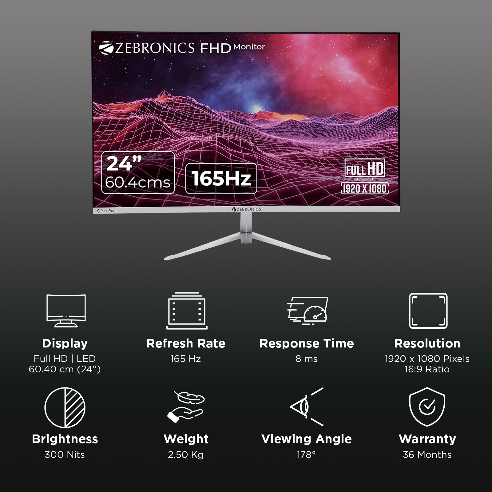 ZEBRONICS ZEB-A24FHD 60.4 cm (24 inch) Full HD VA Panel LED Ultra Slim Gaming Monitor with Anti Glare Screen_3