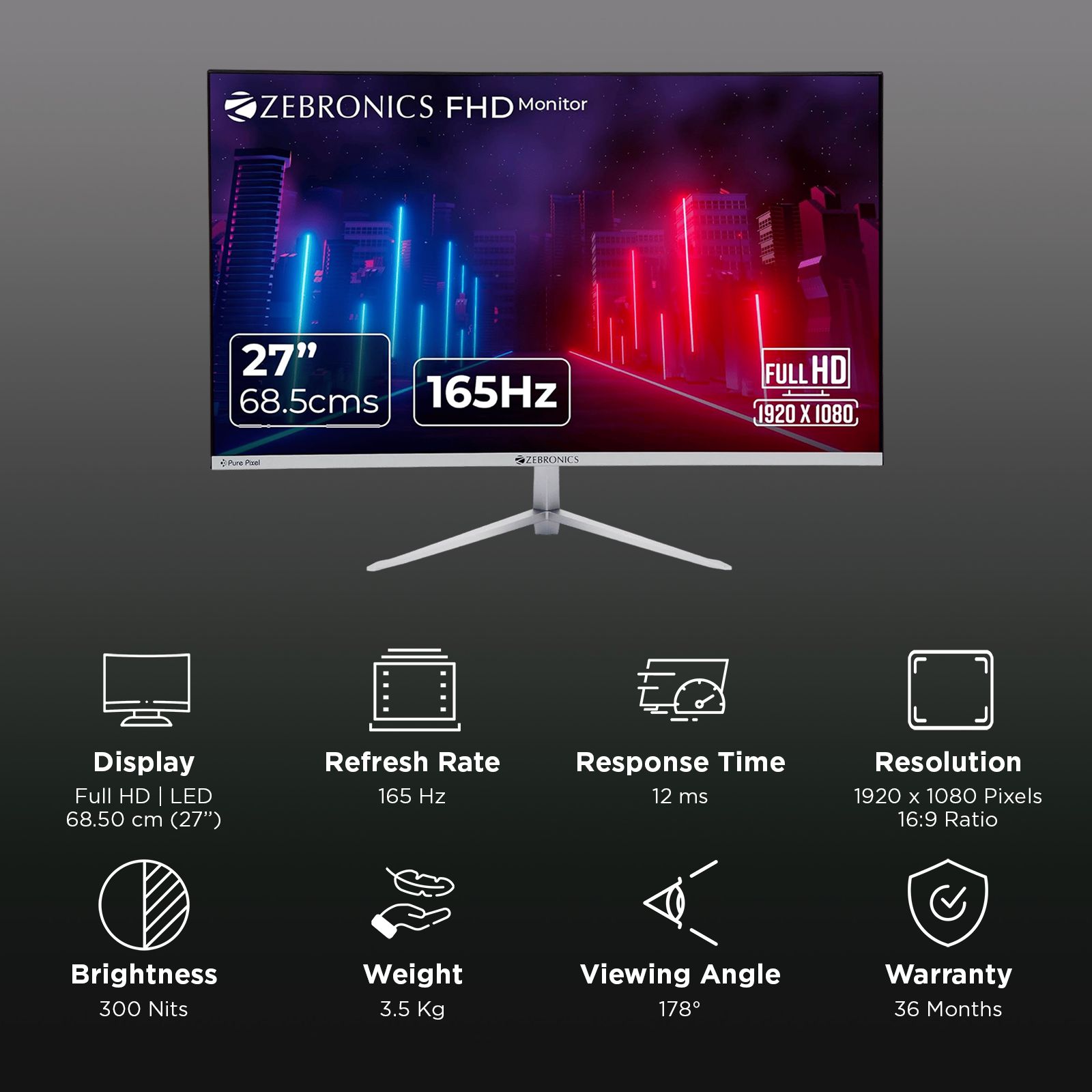 ZEBRONICS ‎ZEB-A27FHD 68.5 cm (27 inch) Full HD LED Ultra Slim Gaming Monitor with Built-in Speaker_2
