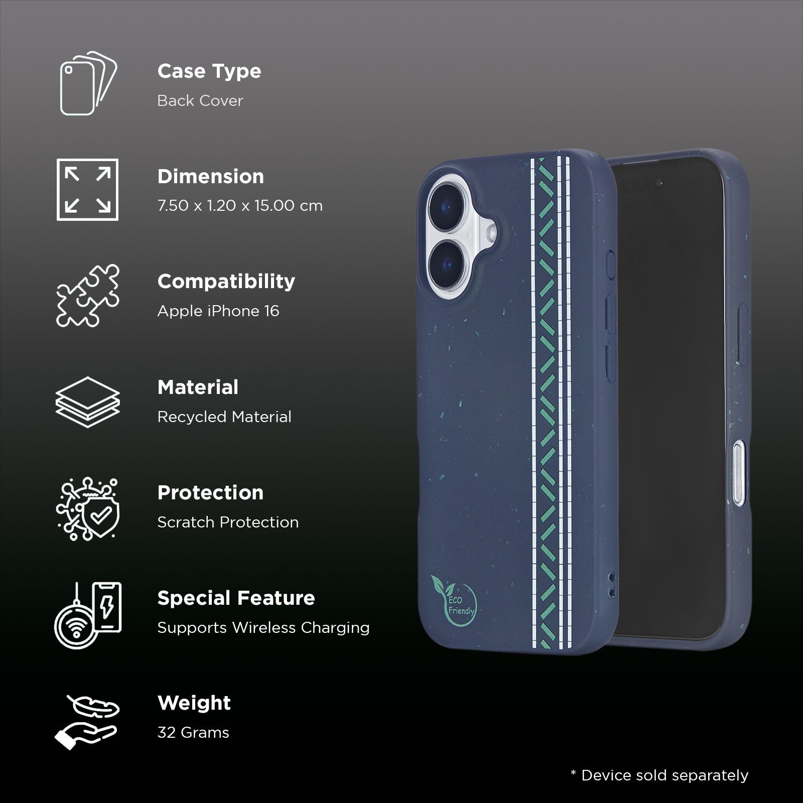 Croma Eco Back Cover for Apple iPhone 16 (Magsafe Compatible, Navy Blue)_2