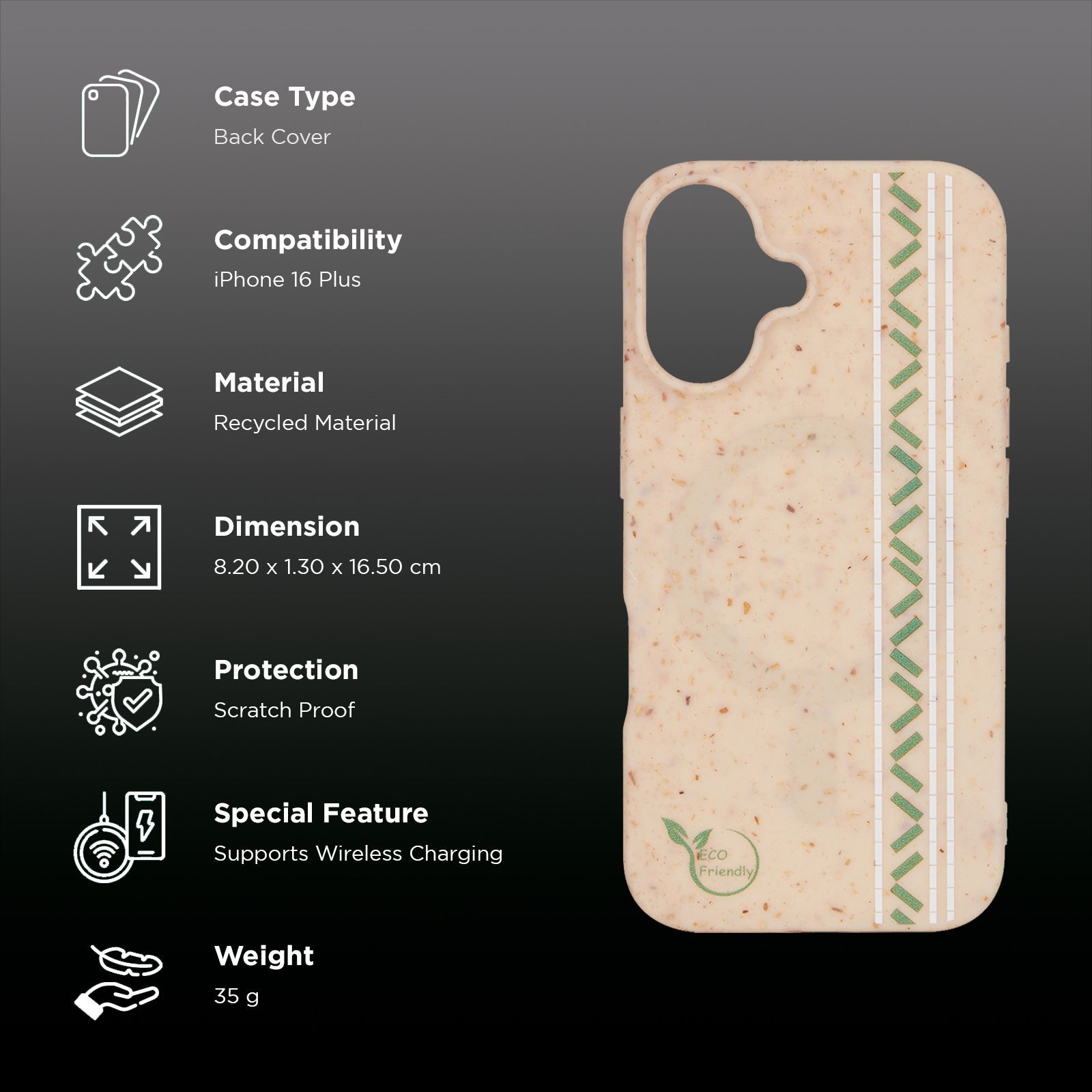 Croma Eco Back Cover for Apple iPhone 16 Plus (Magsafe Compatible, Beige)_2