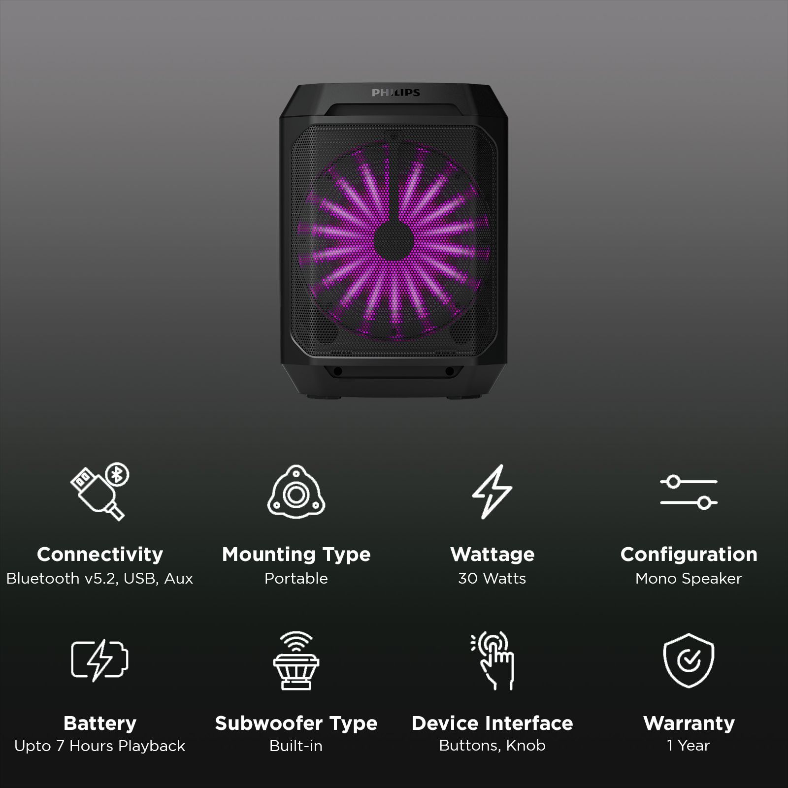 PHILIPS TAX2208/94 30W Bluetooth Party Speaker (Dynamic Bass Boost, Mono Channel, Black)_3