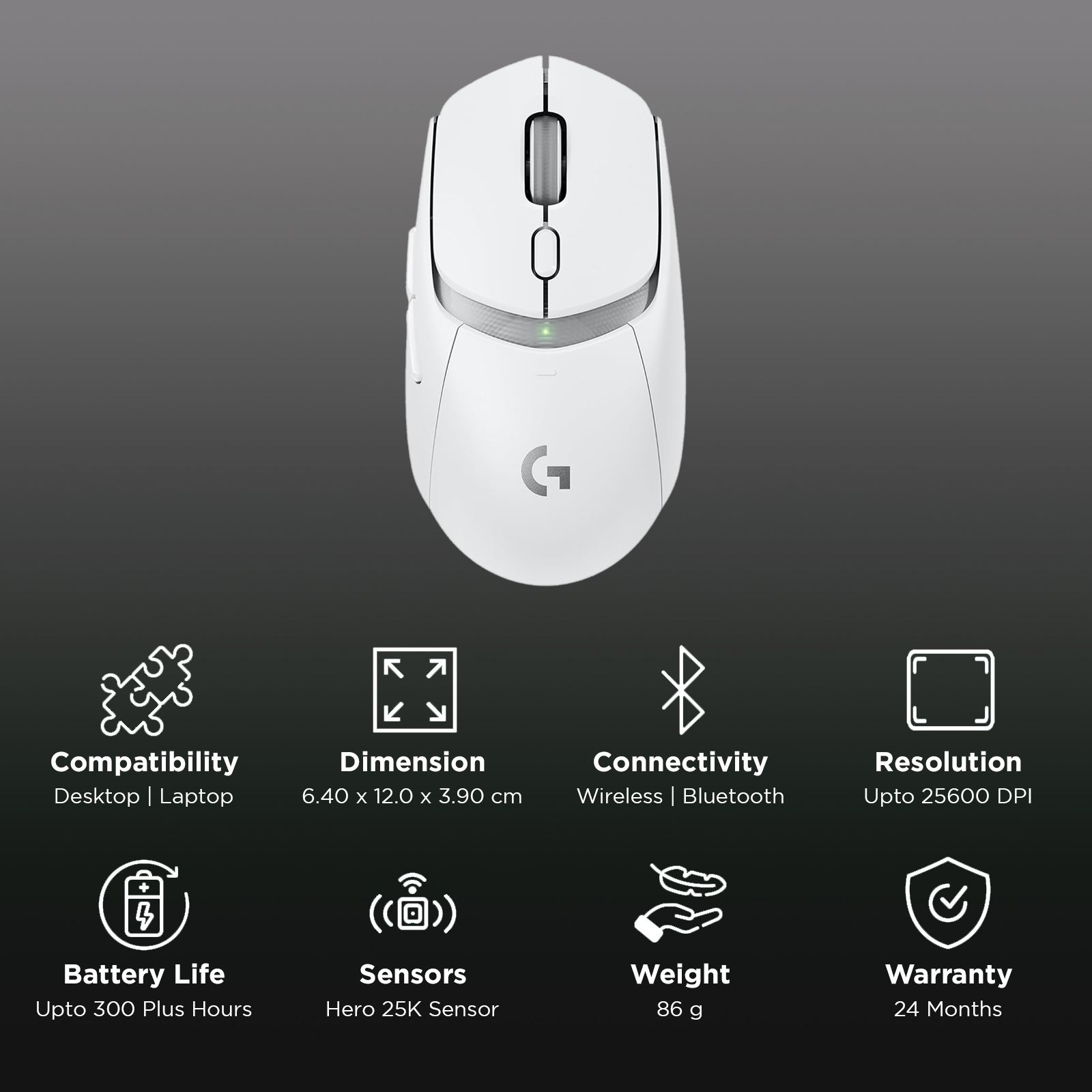 logitech G309 Lightspeed Rechargeable Wireless Optical Mouse with Hybrid Mechanical Switches (25600 DPI Adjustable, Hero 25K Sensor, White)_2