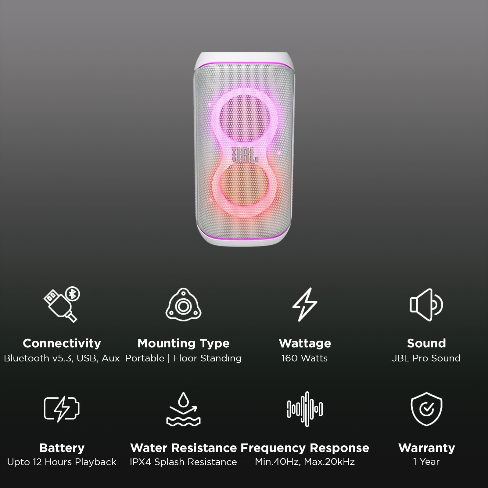 JBL PartyBox Club 120 160W Bluetooth Party Speaker (AI Sound Boost, White)_3