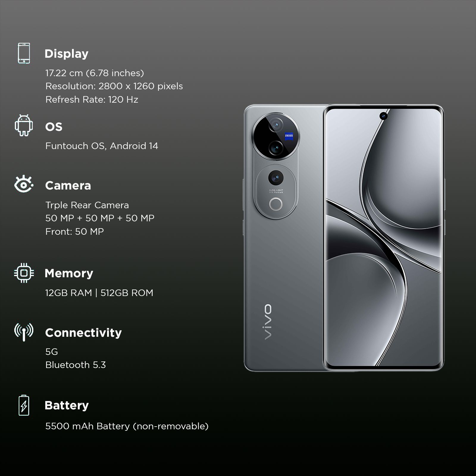 vivo V40 Pro 5G (12GB RAM, 512GB, Titanium Grey) vivo V40 Pro 5G (12GB RAM, 512GB, Titanium Grey)_3