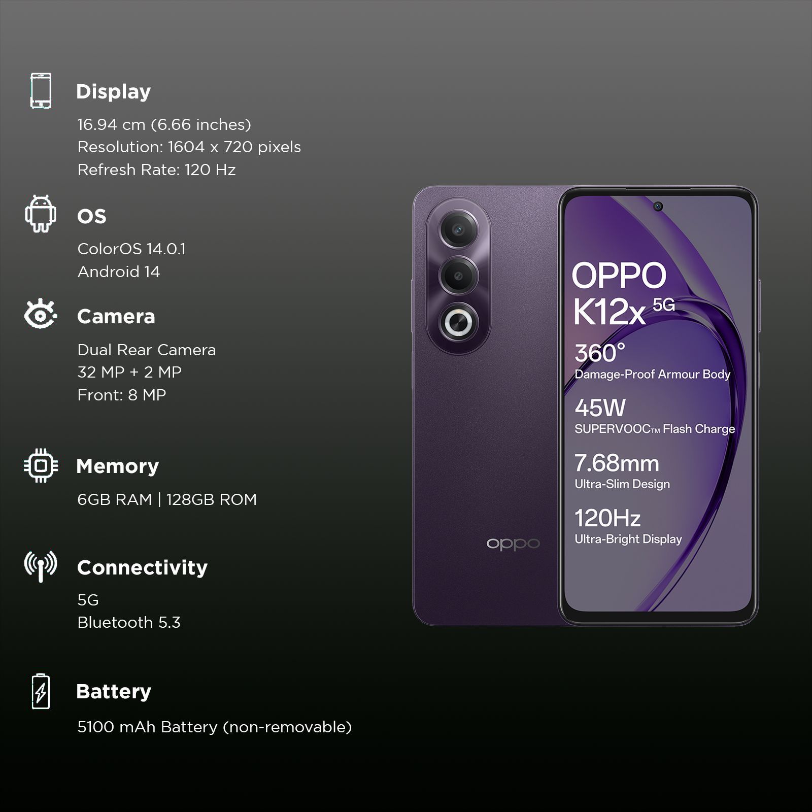 oppo K12x 5G (6GB RAM, 128GB, Midnight Violet)_3