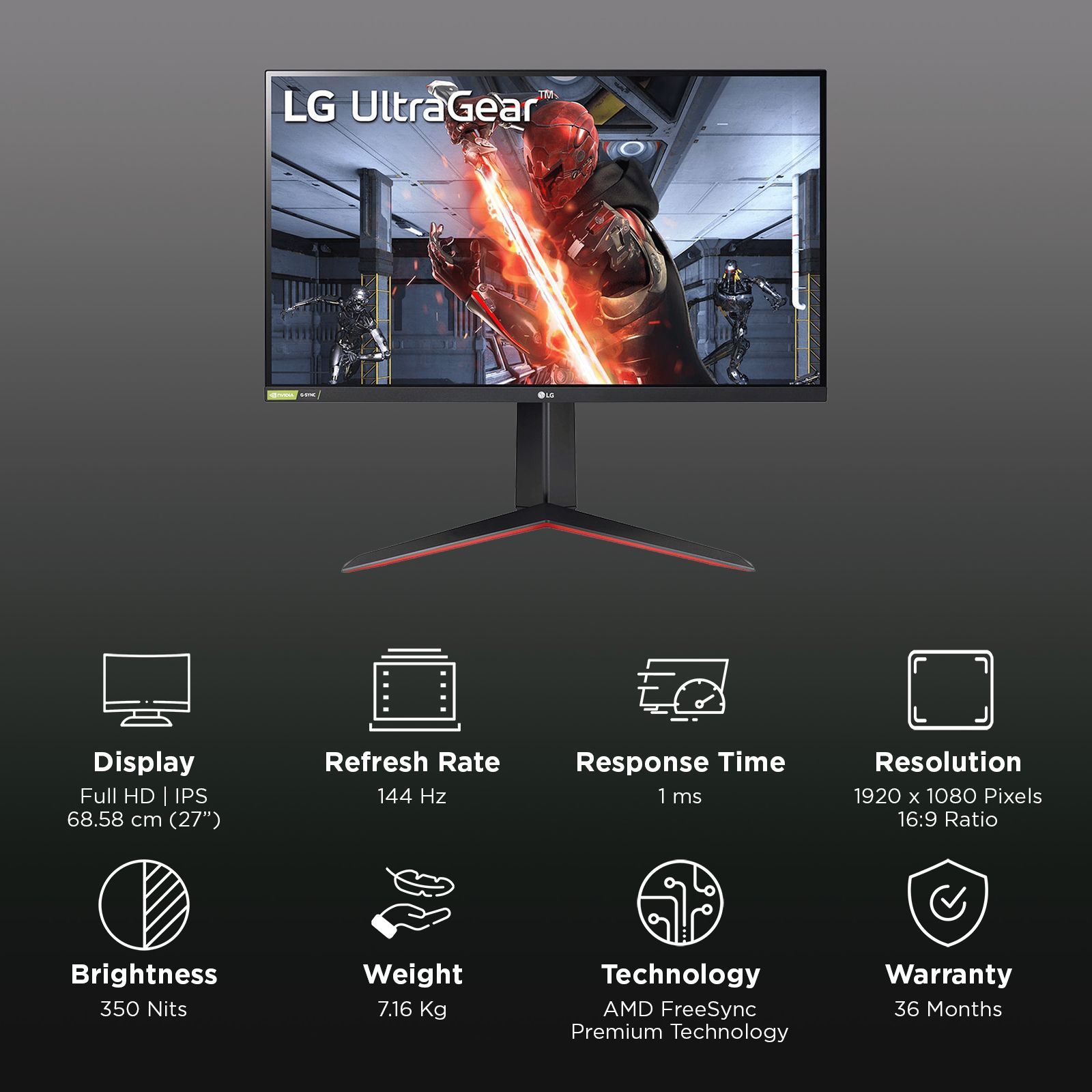 LG 27GN650-B.ATR 68.58 cm (27 inch) Full HD IPS Panel Tilt Height Adjustable Gaming Monitor with AMD FreeSync_3