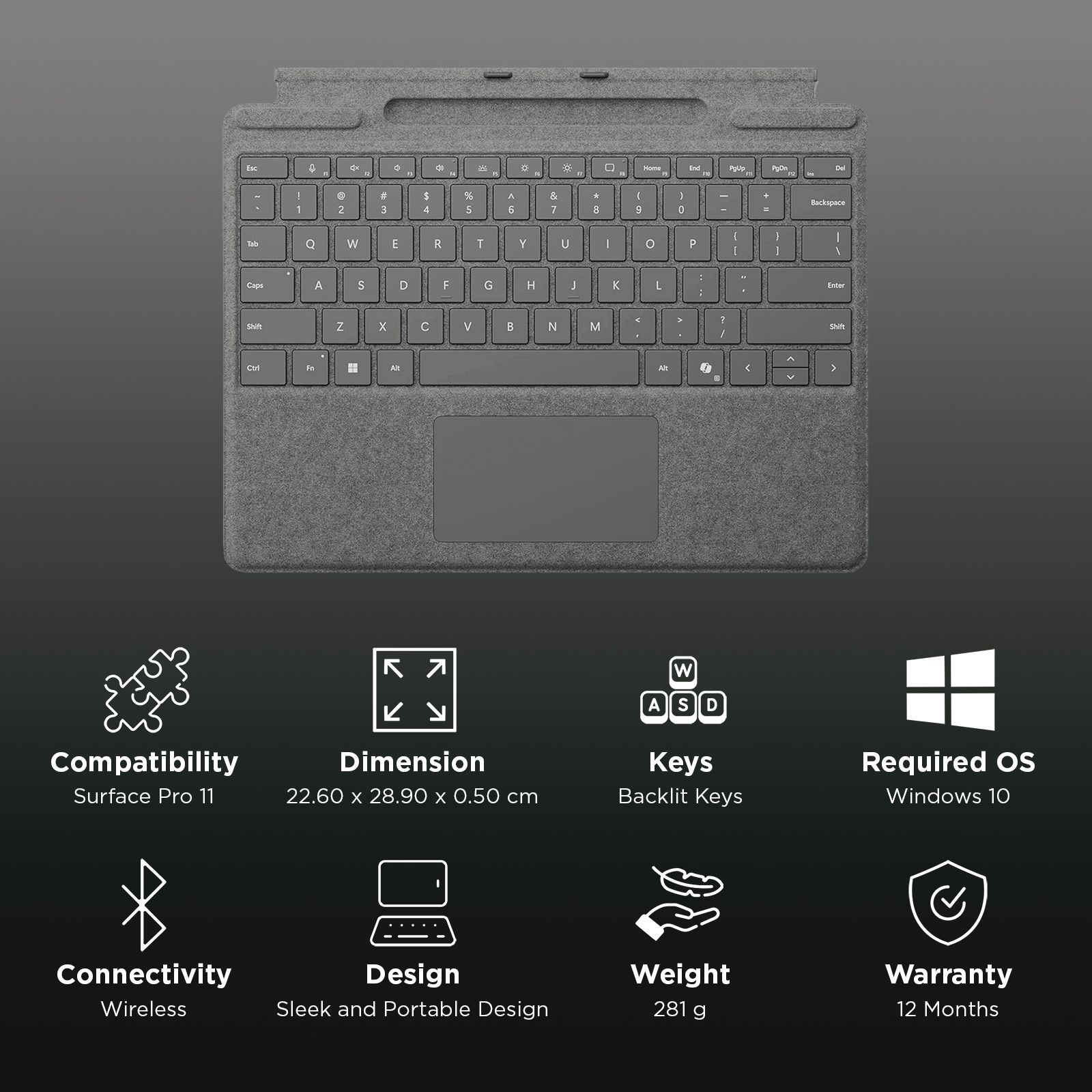 Microsoft EP2-01842 Wireless Keyboard Case for Surface Pro (11th Gen) with Pen Storage (78 Backlit Keys, Platinum) Microsoft EP2-01842 Wireless Keyboard Case for Surface Pro (11th Gen) with Pen Storage (78 Backlit Keys, Platinum)_3