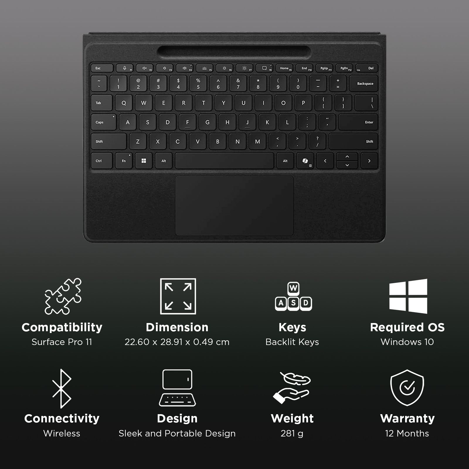 Microsoft EP2-01841 Wireless Keyboard Case for Surface Pro (11th Gen) with Pen Storage (78 Backlit Keys, Black) Microsoft EP2-01841 Wireless Keyboard Case for Surface Pro (11th Gen) with Pen Storage (78 Backlit Keys, Black)_3