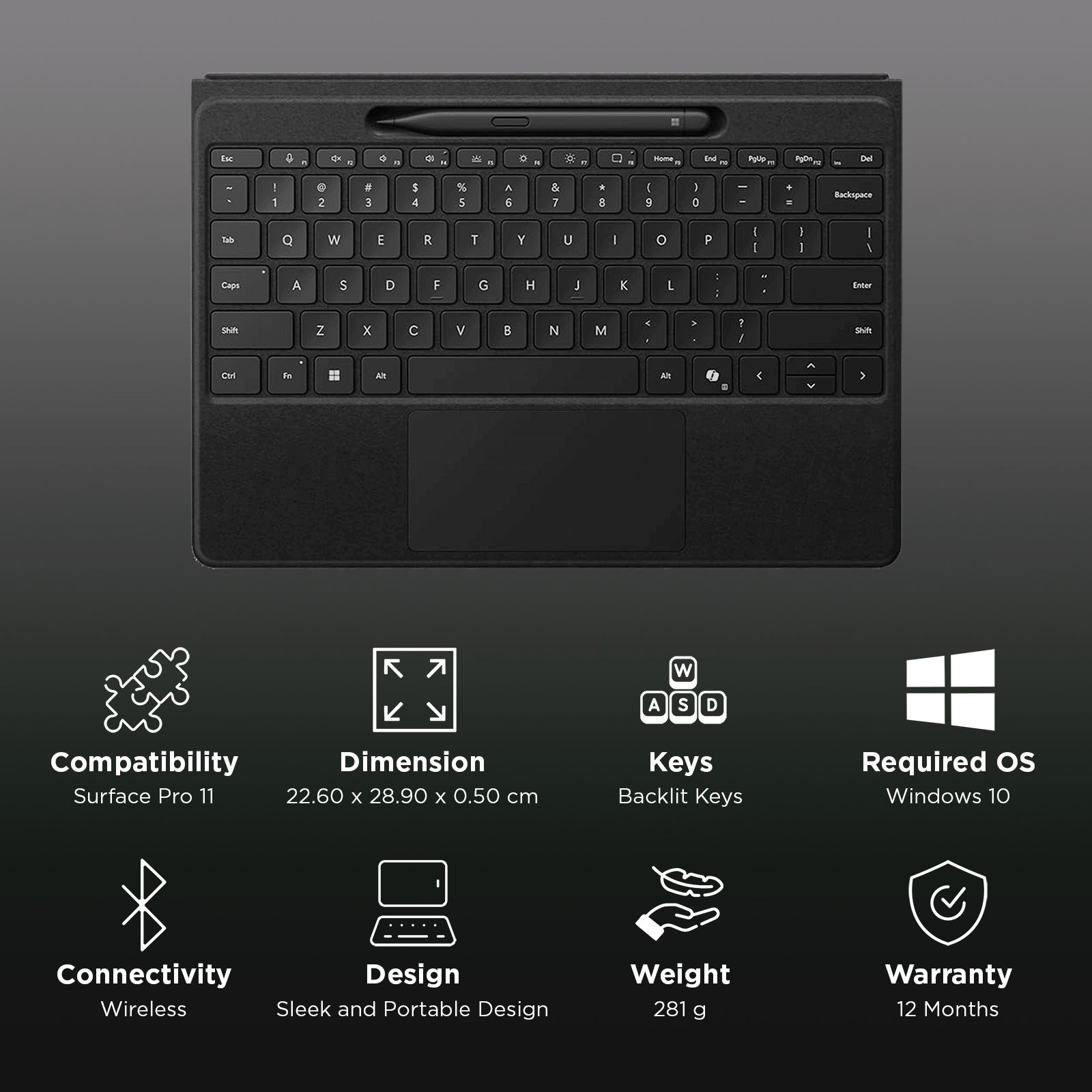 Microsoft EP2-01830 Wireless Keyboard Case for Surface Pro (11th Gen) with Slim Pen (78 Backlit Keys, Black) Microsoft EP2-01830 Wireless Keyboard Case for Surface Pro (11th Gen) with Slim Pen (78 Backlit Keys, Black)_3