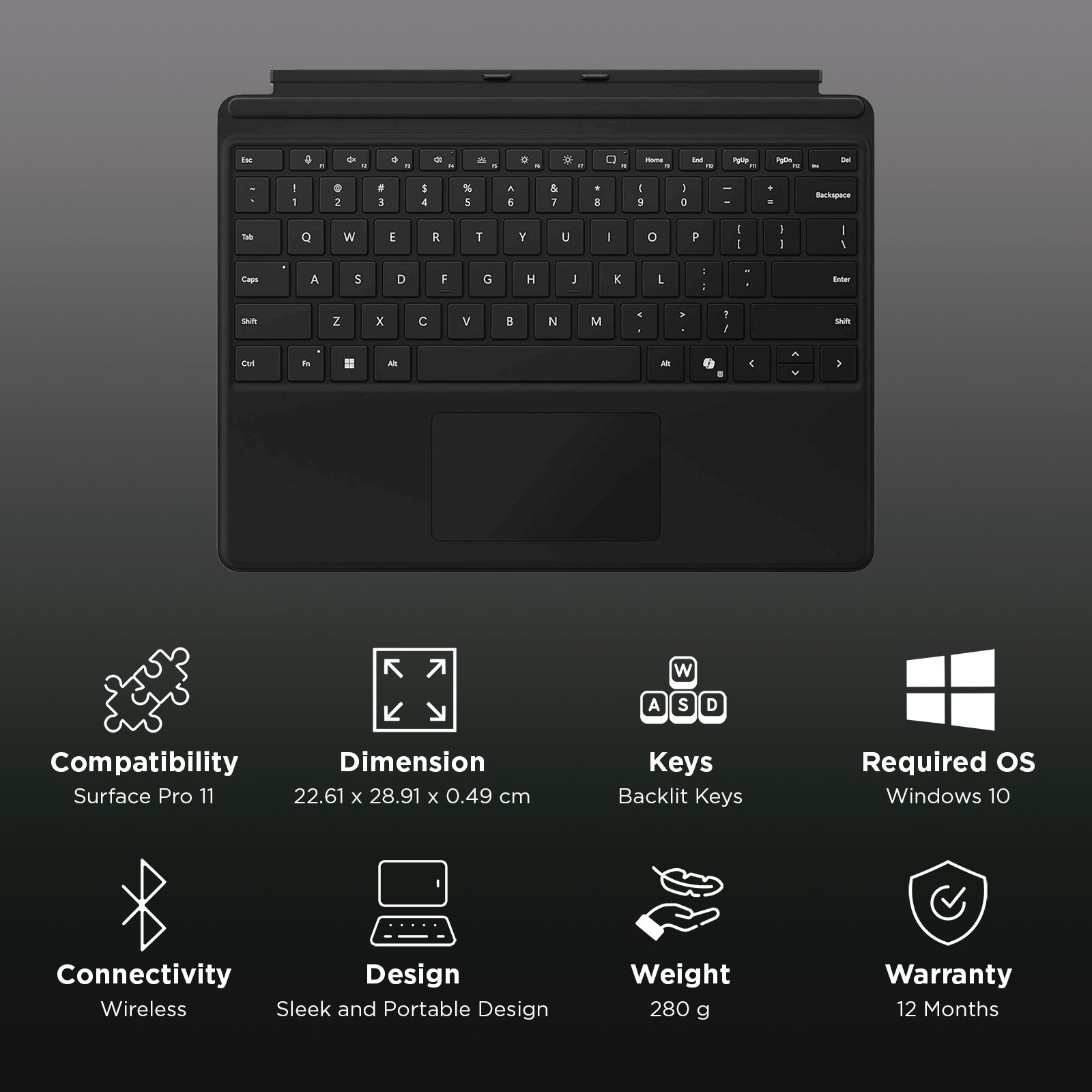 Microsoft EP2-01830 Wireless Keyboard Case for Surface Pro (11th Gen) with Copilot Key (Portable, Black)_3