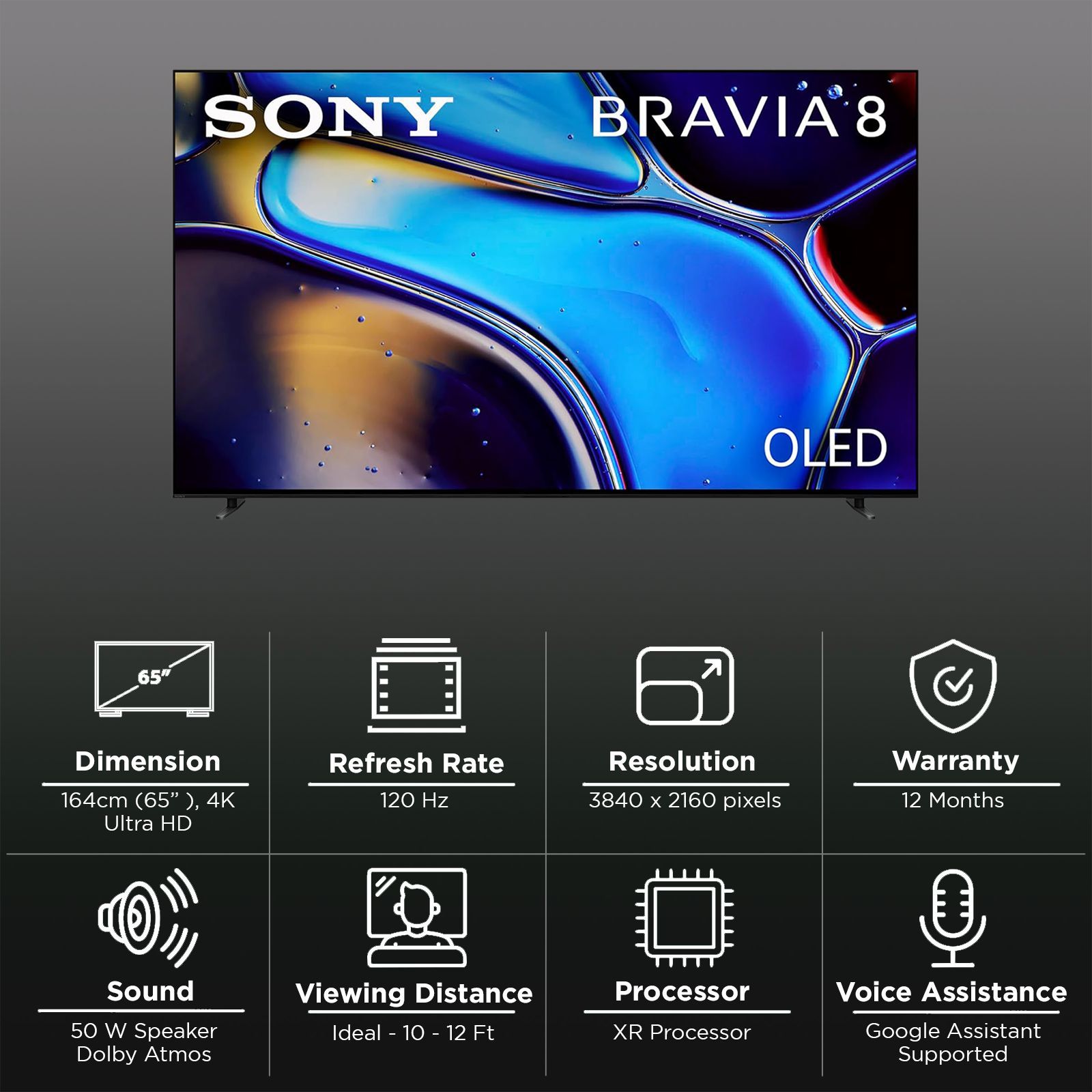 SONY BRAVIA 8 165.1 cm (65 inch) 4K Ultra HD OLED Smart Android TV with Dolby Vision & Dolby Atmos (2024 model) SONY BRAVIA 8 165.1 cm (65 inch) 4K Ultra HD OLED Smart Android TV with Dolby Vision & Dolby Atmos (2024 model)_3
