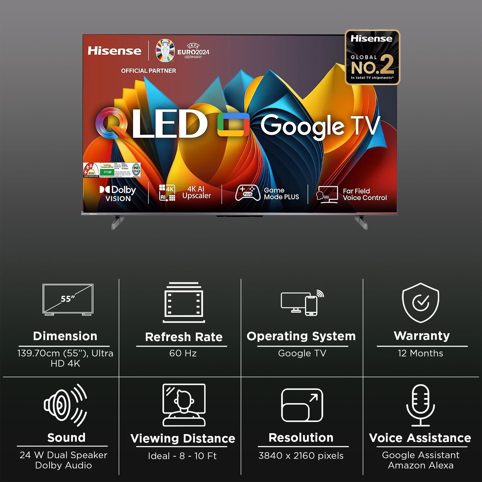 Hisense E68N 139.7 cm (55 inch) 4K Ultra HD QLED Google TV With Dolby Digital (2024 Model)_3