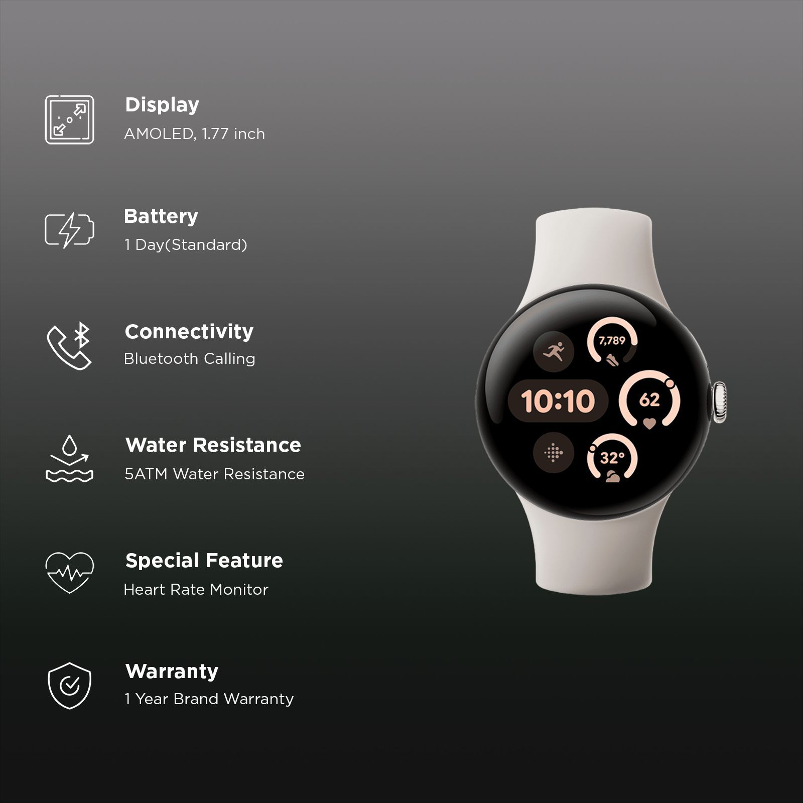 Google Pixel Watch 3 Wi-Fi+Bluetooth Wear OS 5.0 Smartwatch (45mm AMOLED Display, Snapdragon W5 Gen 1 Cortex-M33 co-processor, Fall Detection, Porcelain Active Band) Google Pixel Watch 3 Wi-Fi+Bluetooth Wear OS 5.0 Smartwatch (45mm AMOLED Display, Snapdragon W5 Gen 1 Cortex-M33 co-processor, Fall Detection, Porcelain Active Band)_2