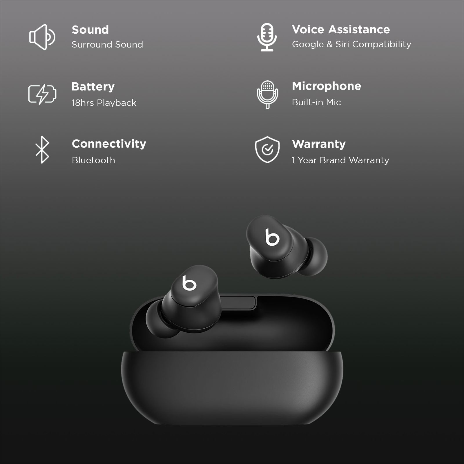 beats Solo TWS Earbuds with Passive Noise Isolation (18 Hours Playback, Matt Black)_2
