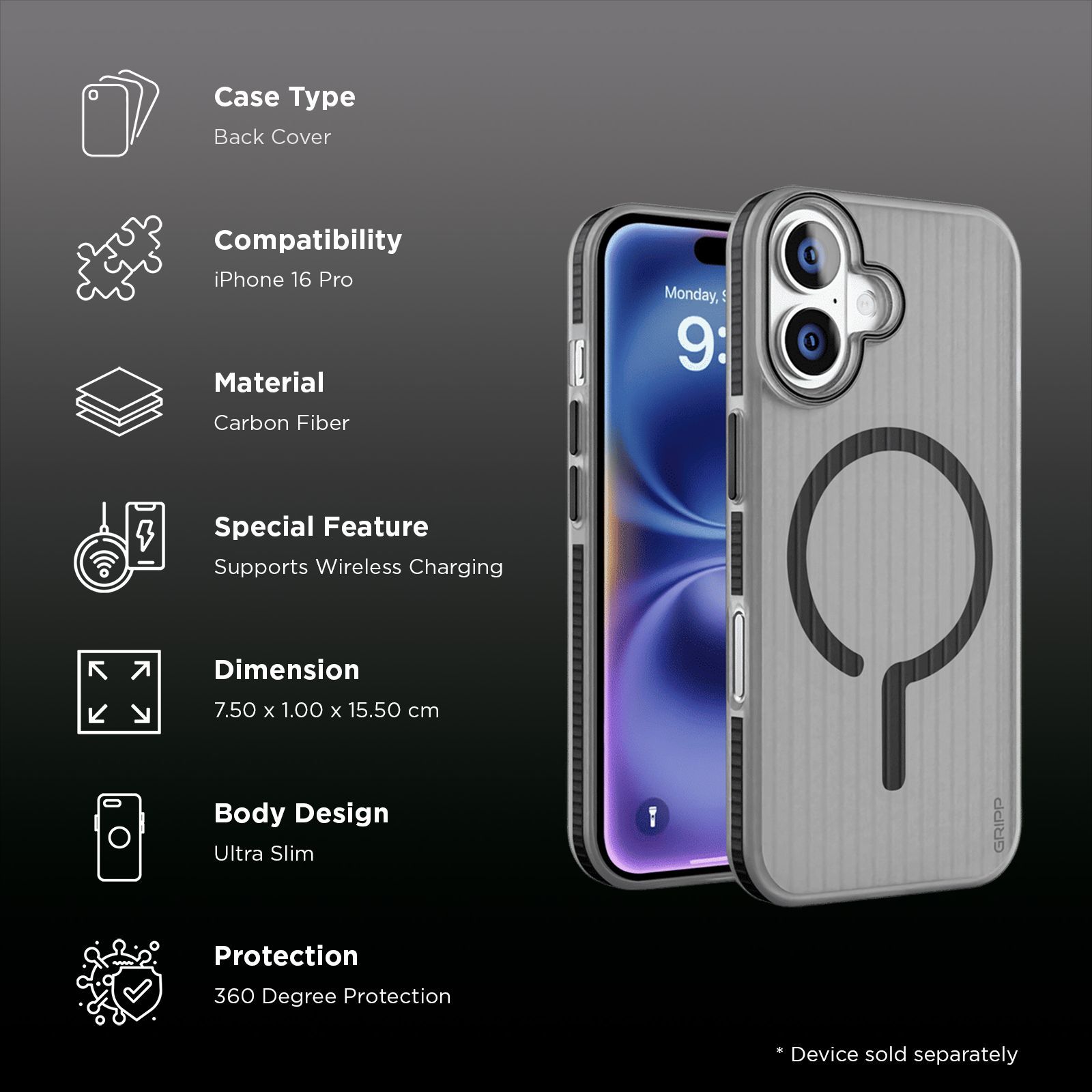 GRIPP Slimfit TPU Back Cover for Apple iPhone 16 Plus (MagSafe Charging Support, Black)_2