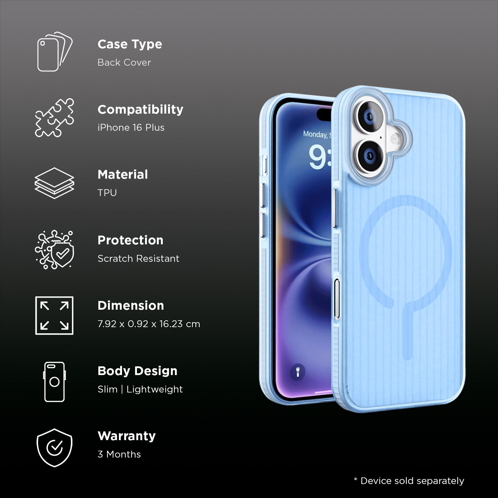 GRIPP Slimfit TPU Back Cover for Apple iPhone 16 Plus (MagSafe Charging Support, Blue)_2