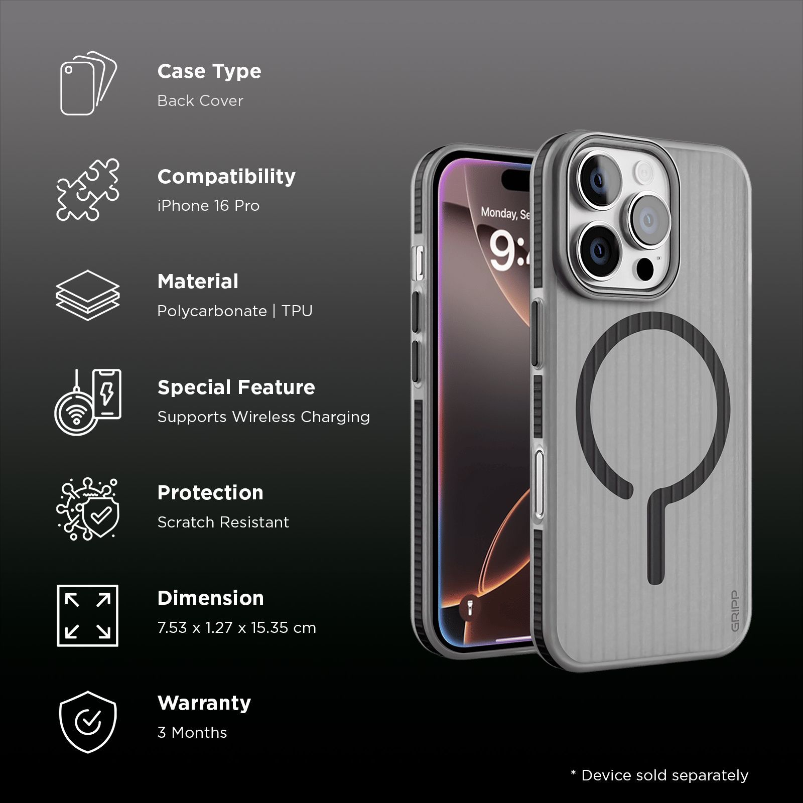 GRIPP Slimfit TPU Back Cover for Apple iPhone 16 Pro Max (MagSafe Compatible, Black)_2