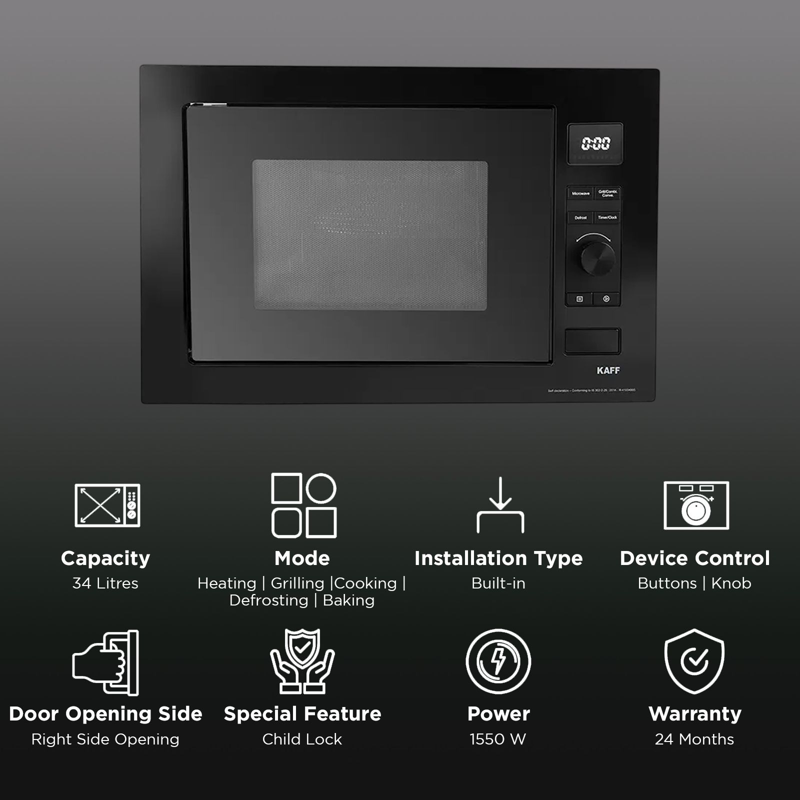 KAFF 34L Built-in Microwave with Digital Display (KB5A, Black) KAFF 34L Built-in Microwave with Digital Display (KB5A, Black)_3