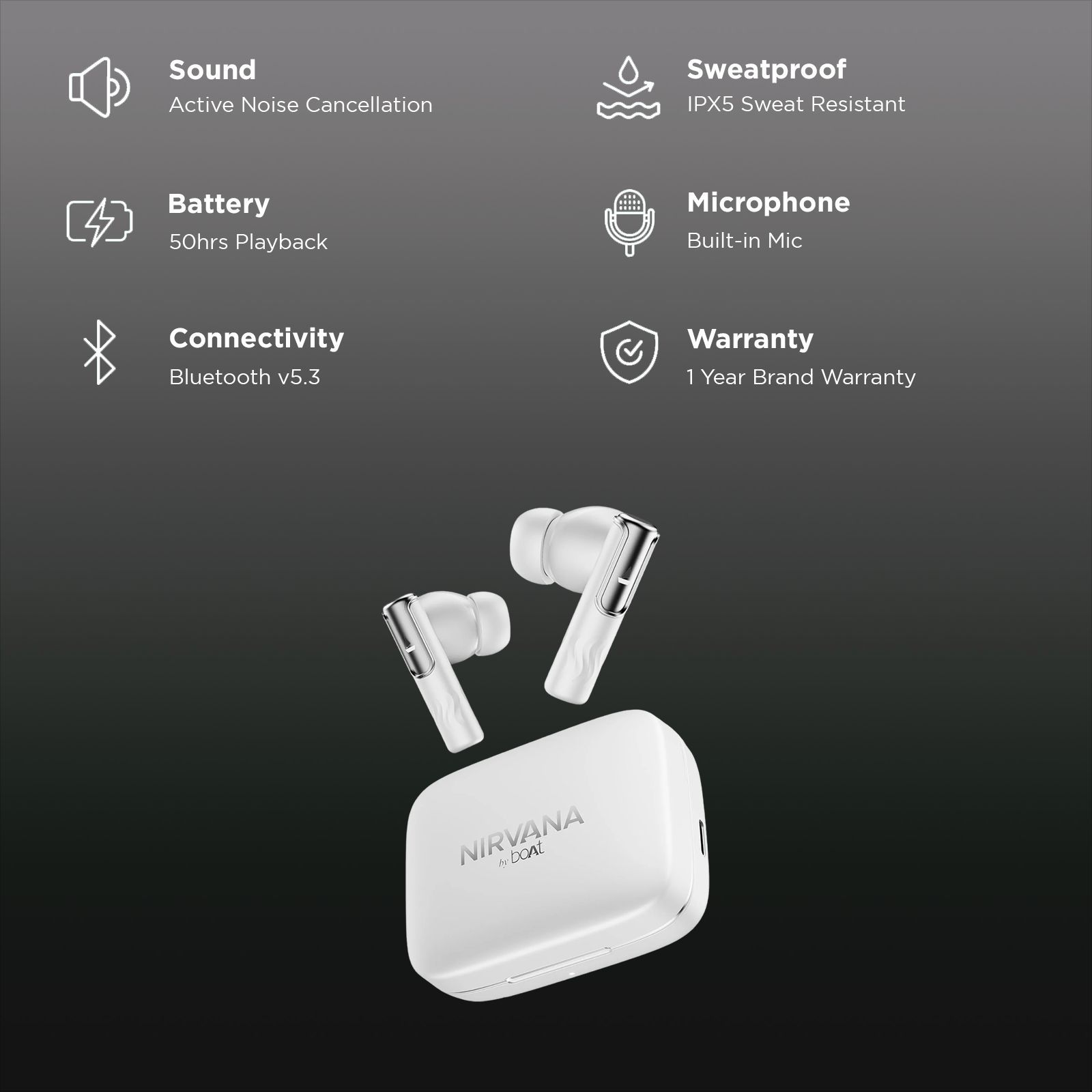 boAt Nirvana Ivy TWS Earbuds with Active Noise Cancellation (IPX5 Sweat Resistant, 360 Degree Spatial Audio, Gunmetal White) _2