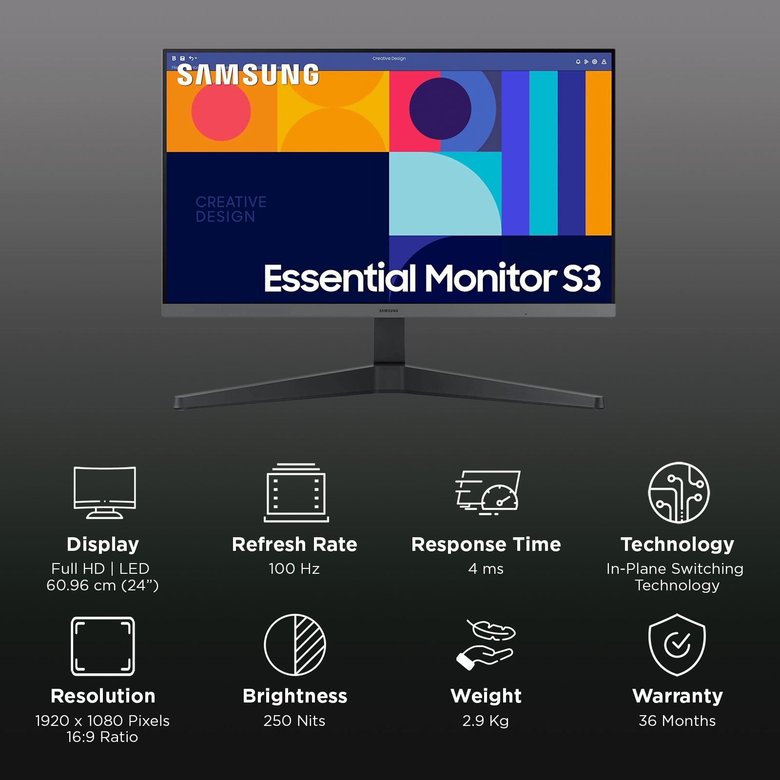SAMSUNG Essential S3 60.96 cm (24 inch) Full HD IPS Panel Monitor with 4ms Response Time_2