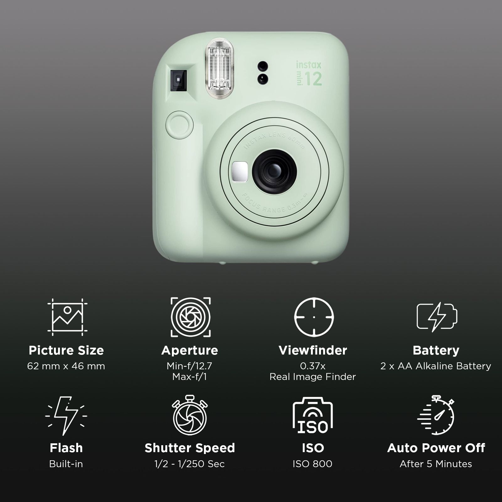 FUJIFILM Instax Mini 12 Delight Box Instant Camera with 10 Shots (Mint Green) FUJIFILM Instax Mini 12 Delight Box Instant Camera with 10 Shots (Mint Green)_2