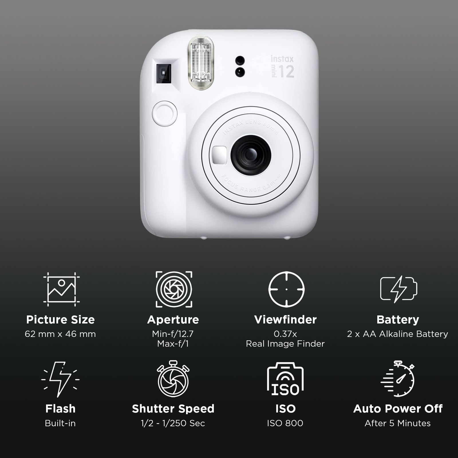 FUJIFILM Instax Mini 12 Delight Box Instant Camera with 10 Shots (Clay White) FUJIFILM Instax Mini 12 Delight Box Instant Camera with 10 Shots (Clay White)_2