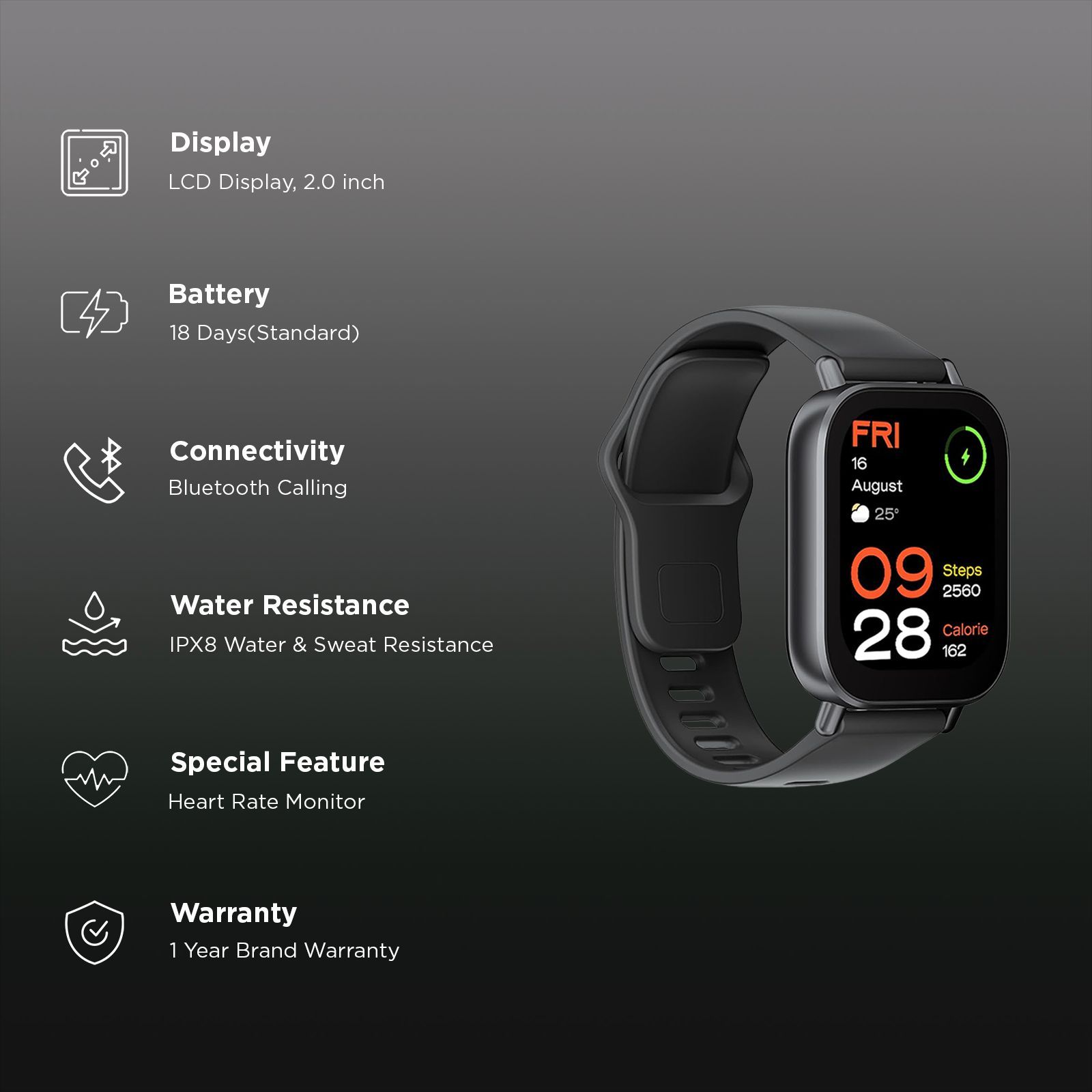 Redmi Watch 5 Active Smartwatch with Bluetooth Calling (50.8mm LCD Display, IPX8 Water Resistant, Midnight Black Strap)_2