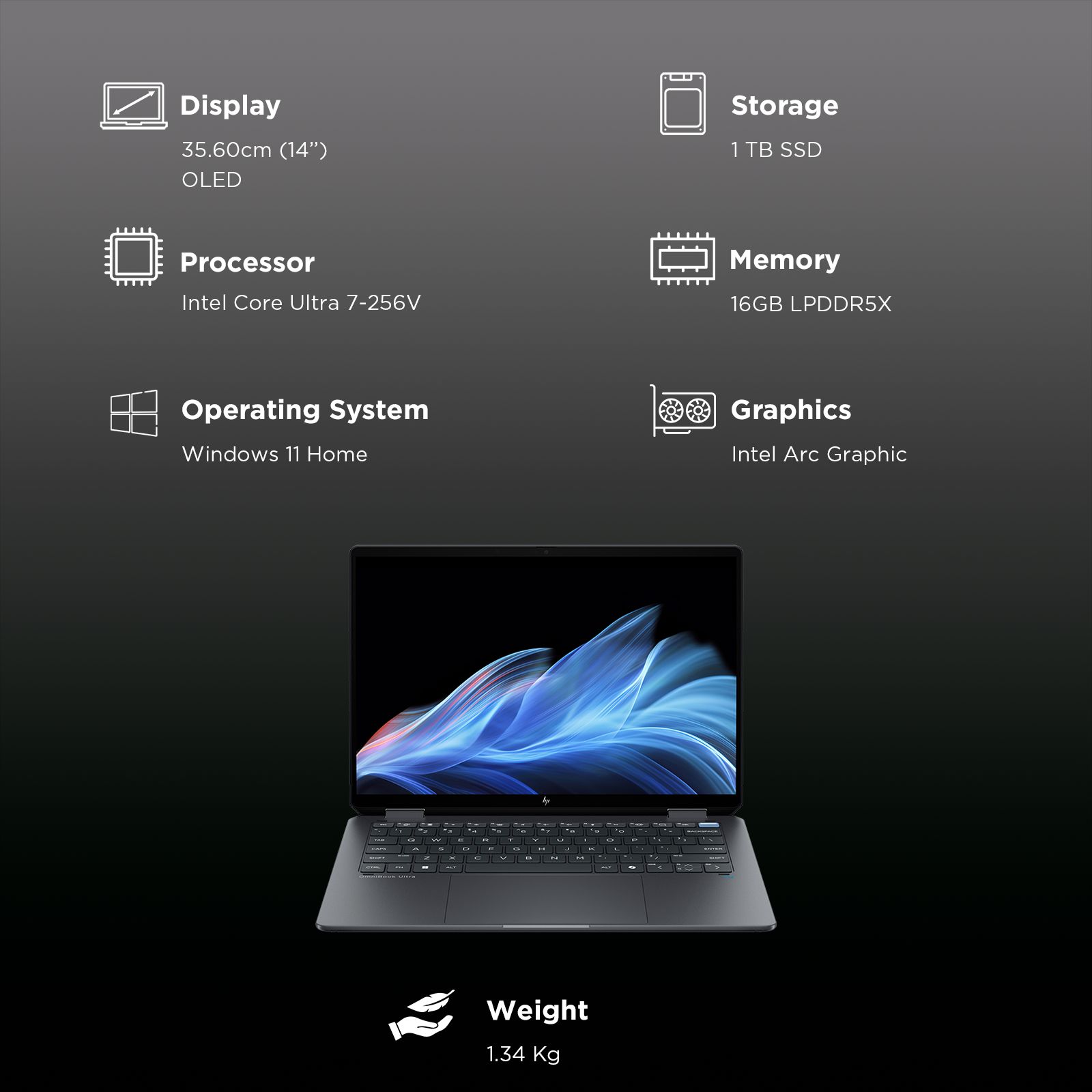 HP OmniBook Ultra Flip 14-fh0026TU Intel Core Ultra 7 Touchscreen Thin & Light Laptop (16GB, 1TB SSD, Windows 11 Home, 14 inch OLED Display, MS Office 2021, Eclipse Gray, 1.34 KG)_3