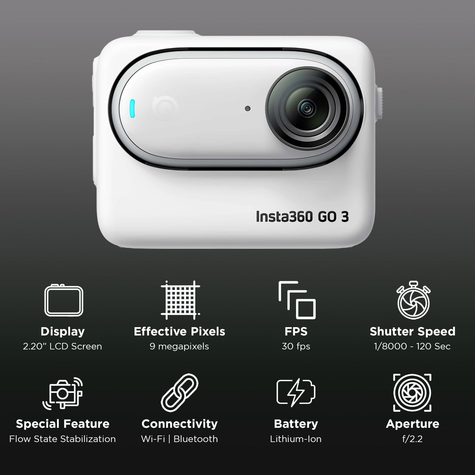 Insta360 GO 3 2.7K and 9MP 50 FPS Waterproof Action Camera with FlowState Stabilization (Arctic White)_2