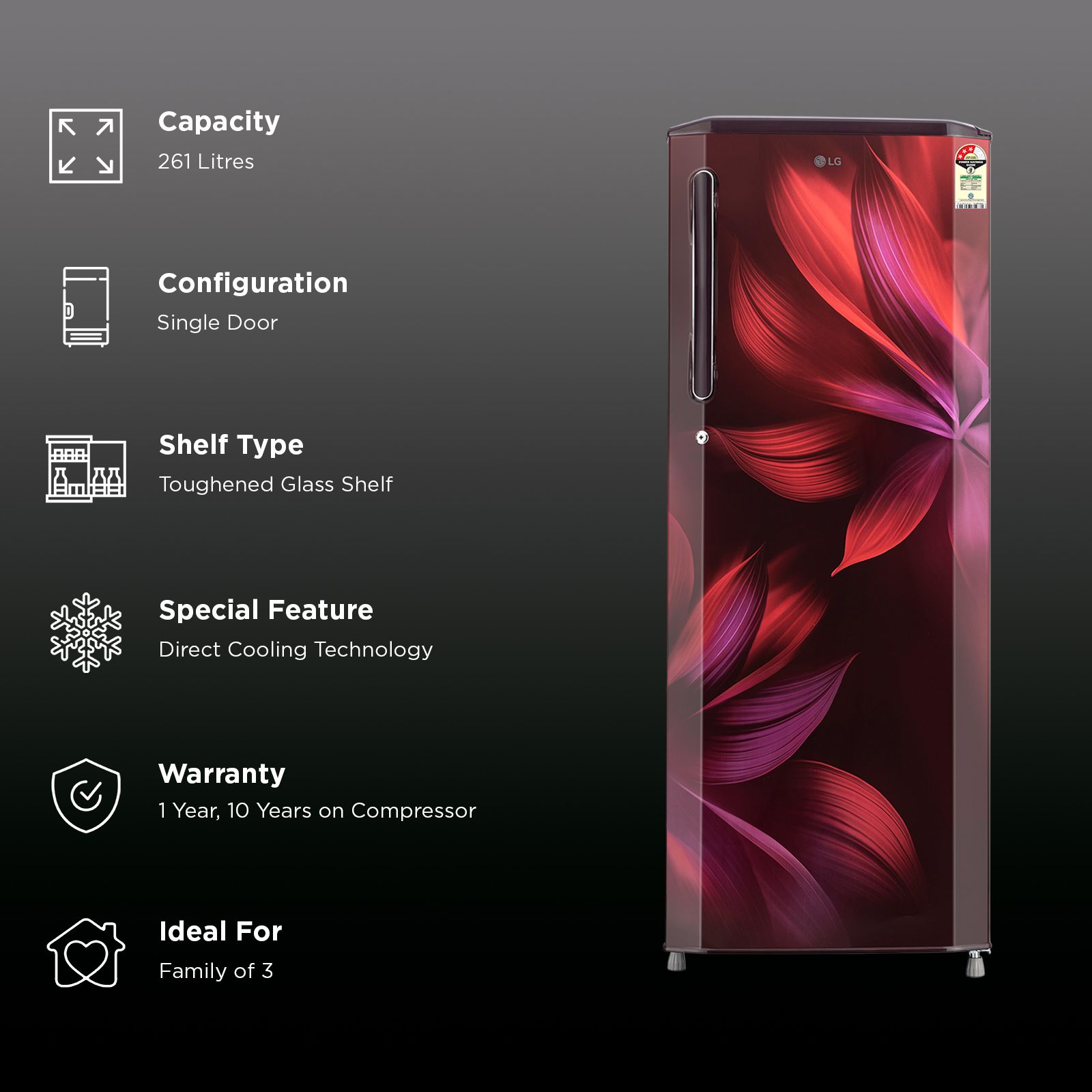 LG 281 Series 261 Litres 3 Star Direct Cool Single Door Refrigerator with Auto Smart Connect (GL-B281BSAX, Scarlet Aurora) LG 281 Series 261 Litres 3 Star Direct Cool Single Door Refrigerator with Auto Smart Connect (GL-B281BSAX, Scarlet Aurora)_3