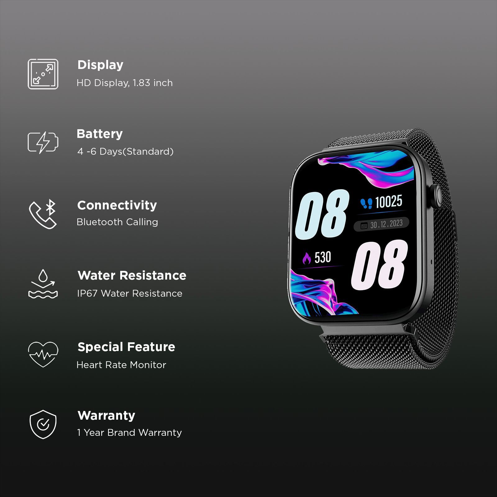 boAt Wave Astra 3 Smartwatch with Bluetooth Calling (46.48mm HD Display, IP67 Water Resistant, Black Metal Strap)_2