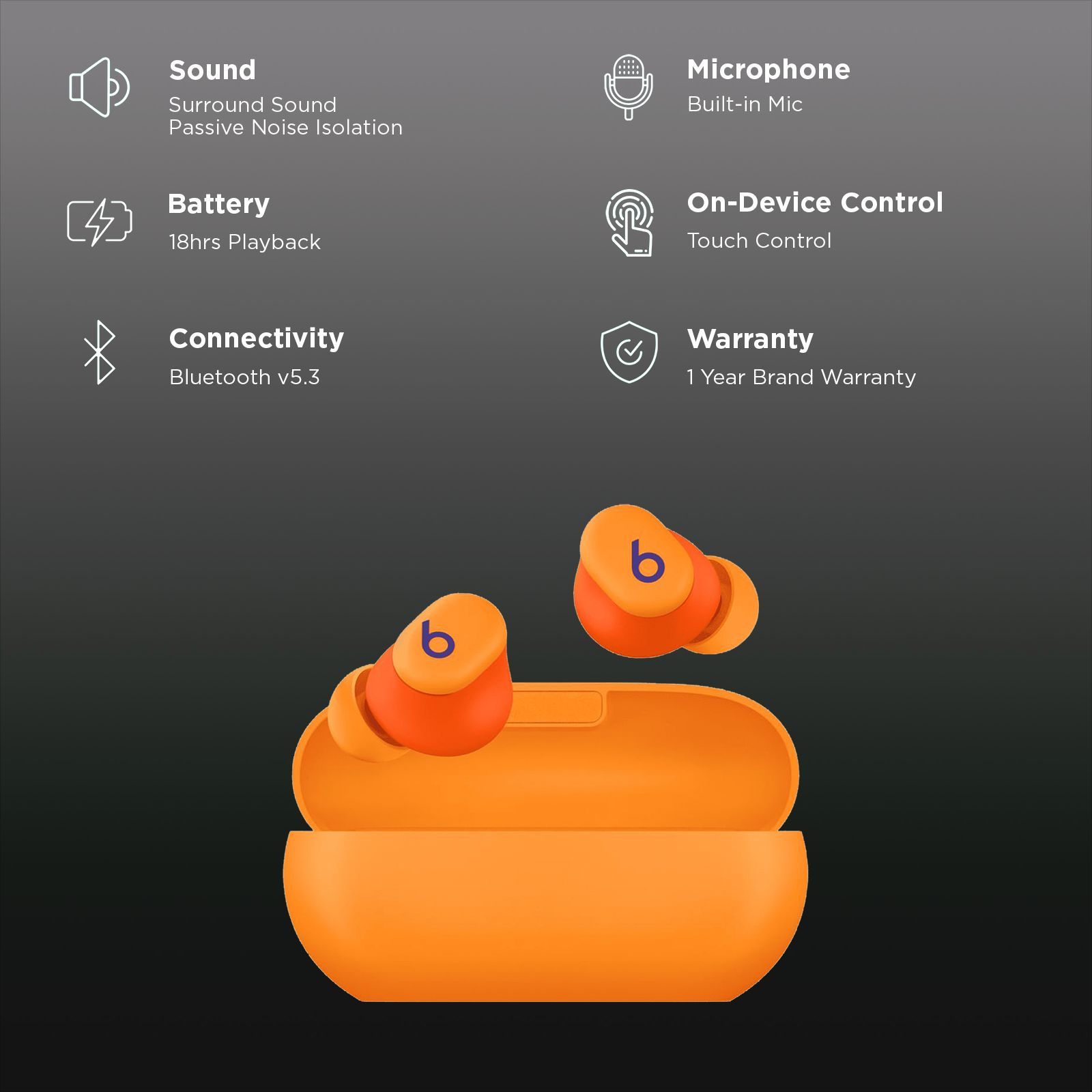 beats Solo TWS Earbuds with Passive Noise Isolation (18 Hours Playback, Burnt Orange)_2